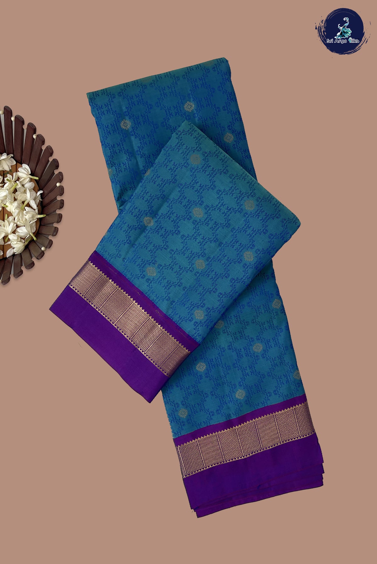 Dual Tone Blue Bridal Silk Saree With Embossed Pattern