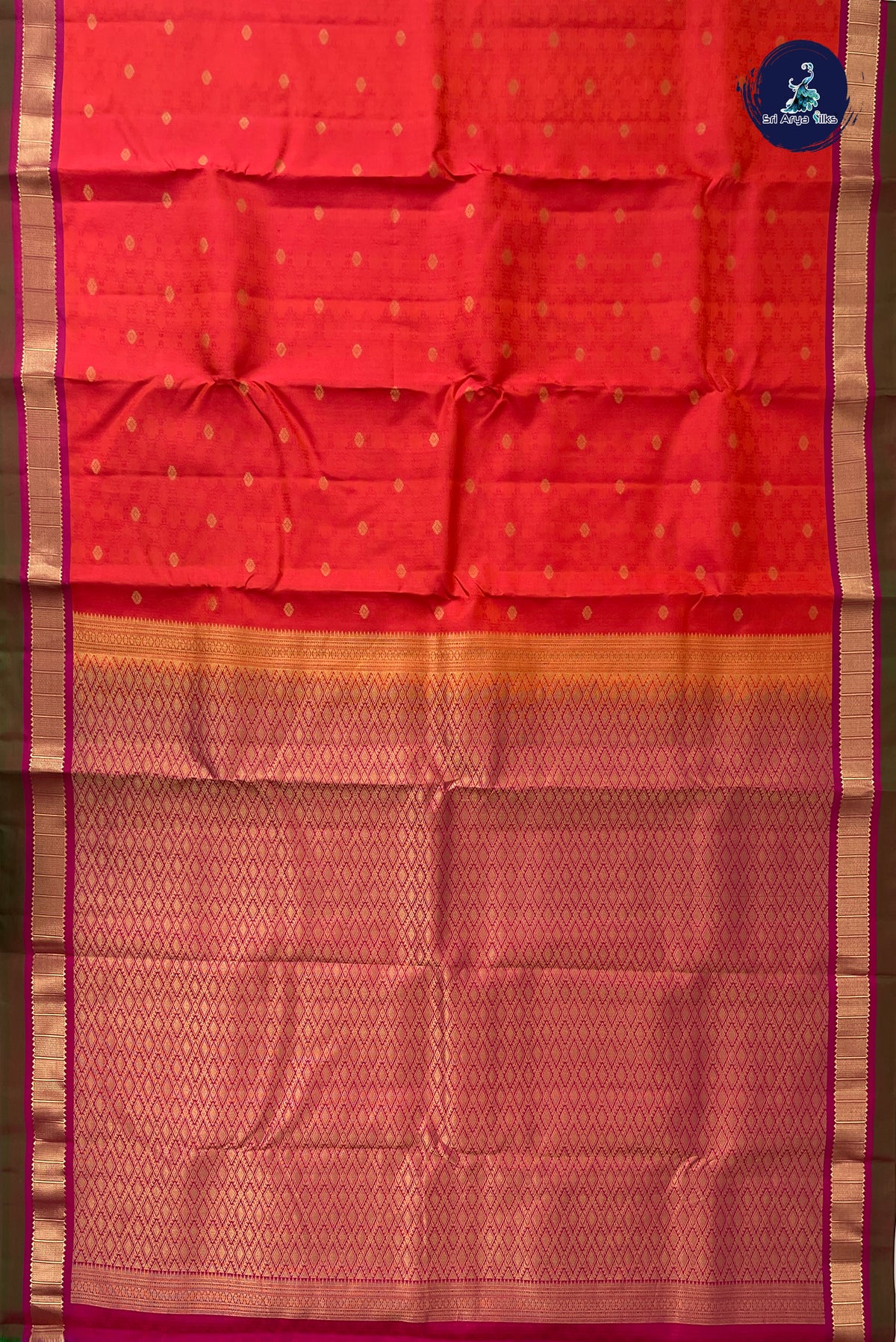 Pinkish Orange Bridal Silk Saree With Embossed Pattern