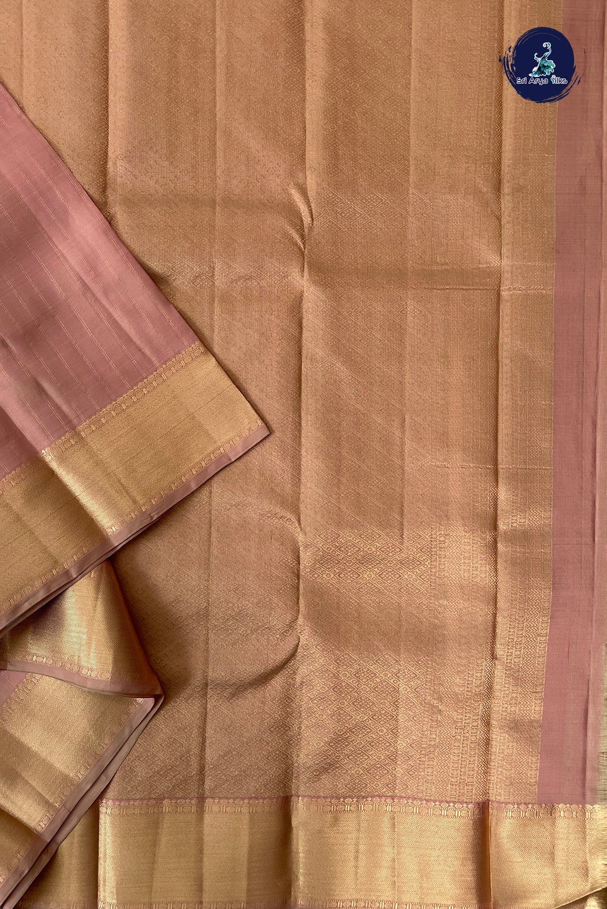 Peach Bridal Silk Saree With Stripes Pattern
