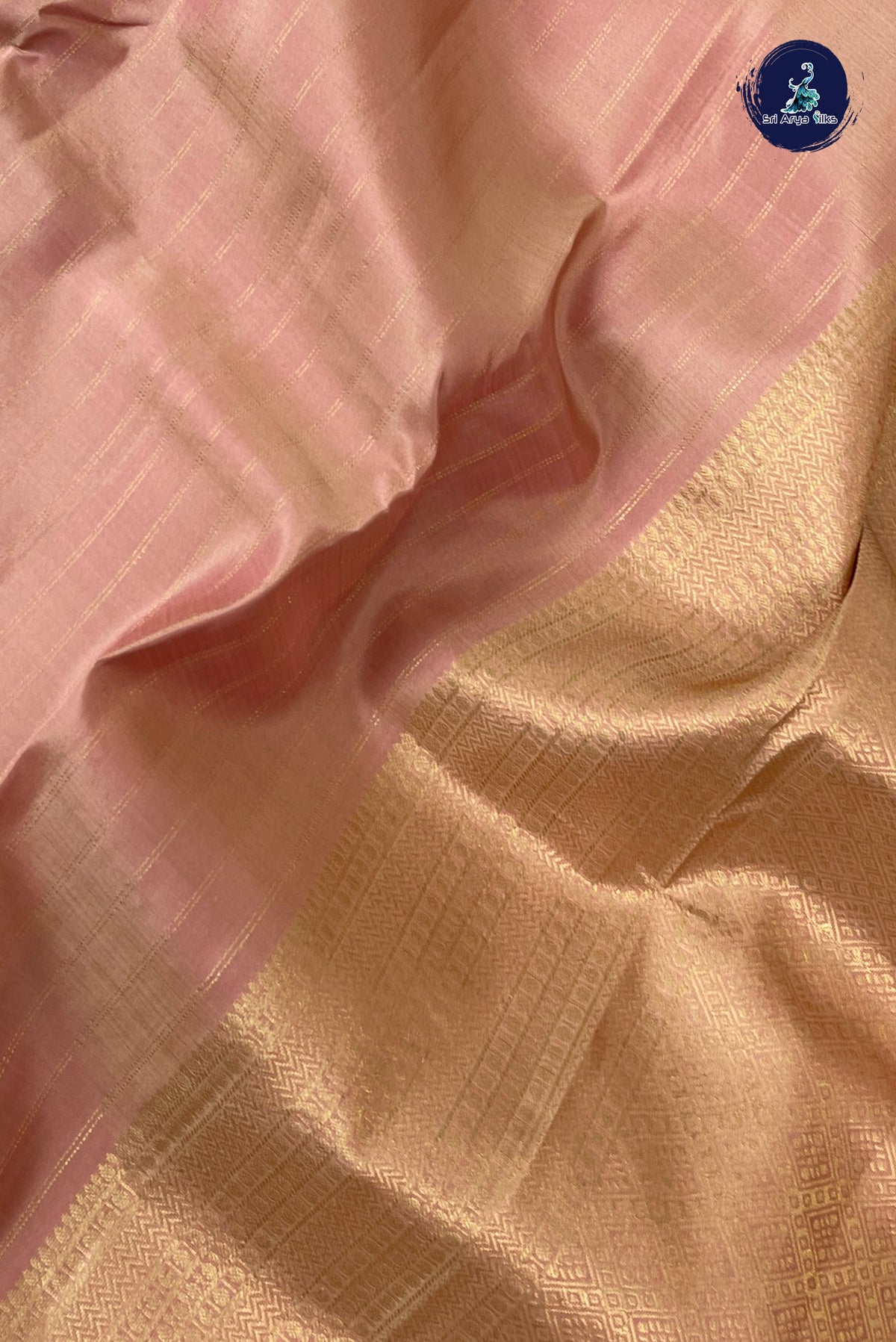 Peach Bridal Silk Saree With Stripes Pattern