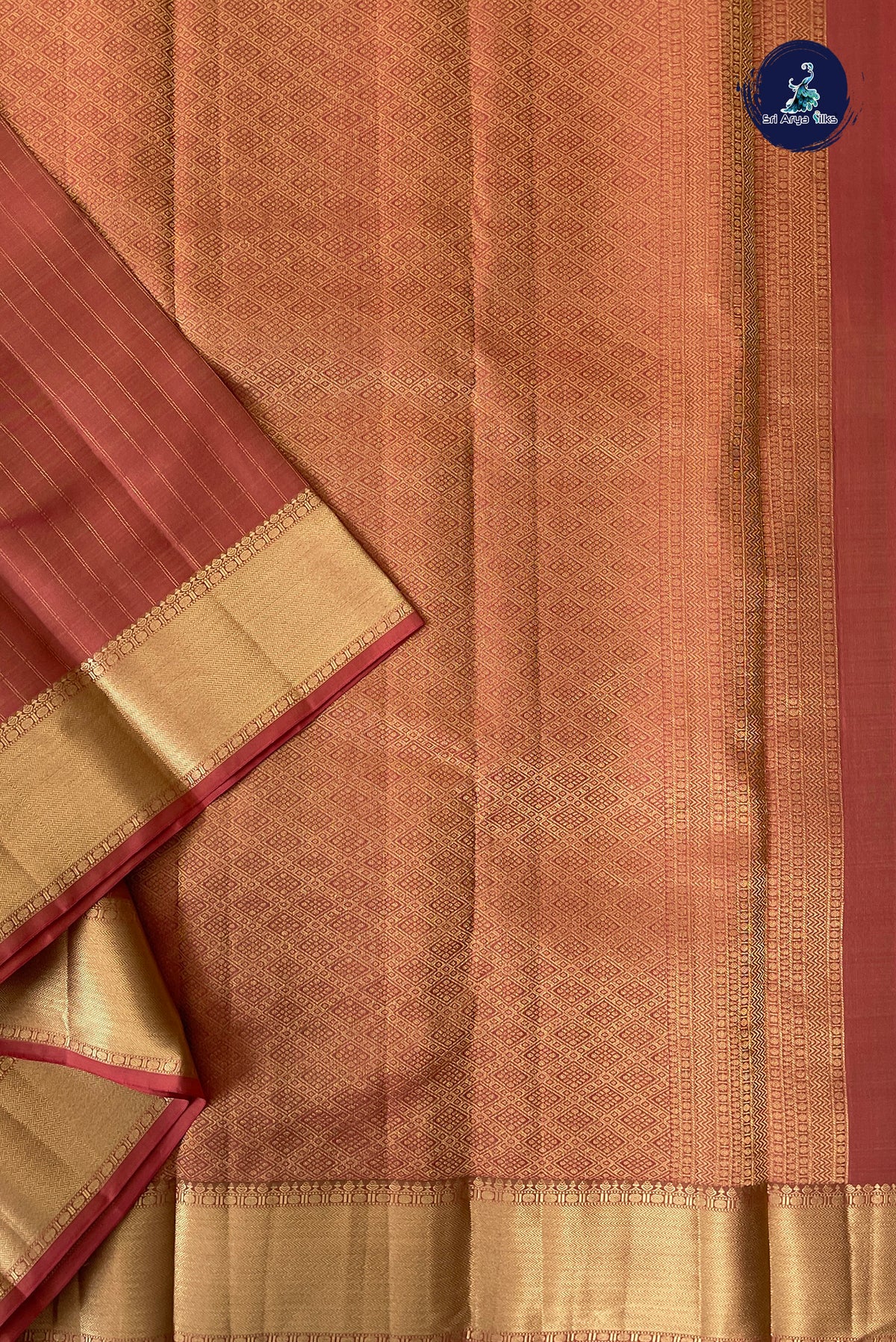 Caramel Pink Bridal Silk Saree With Stripes Pattern