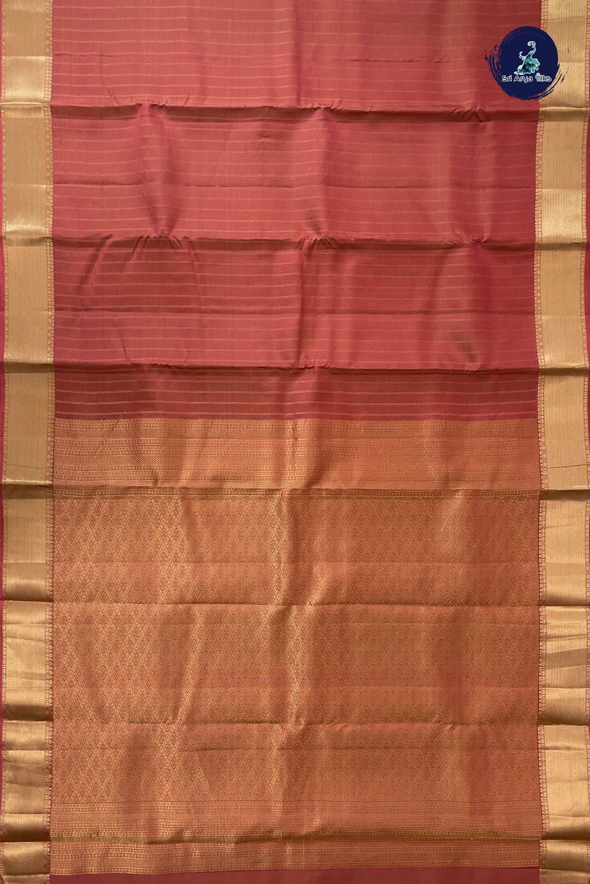 Caramel Pink Bridal Silk Saree With Stripes Pattern