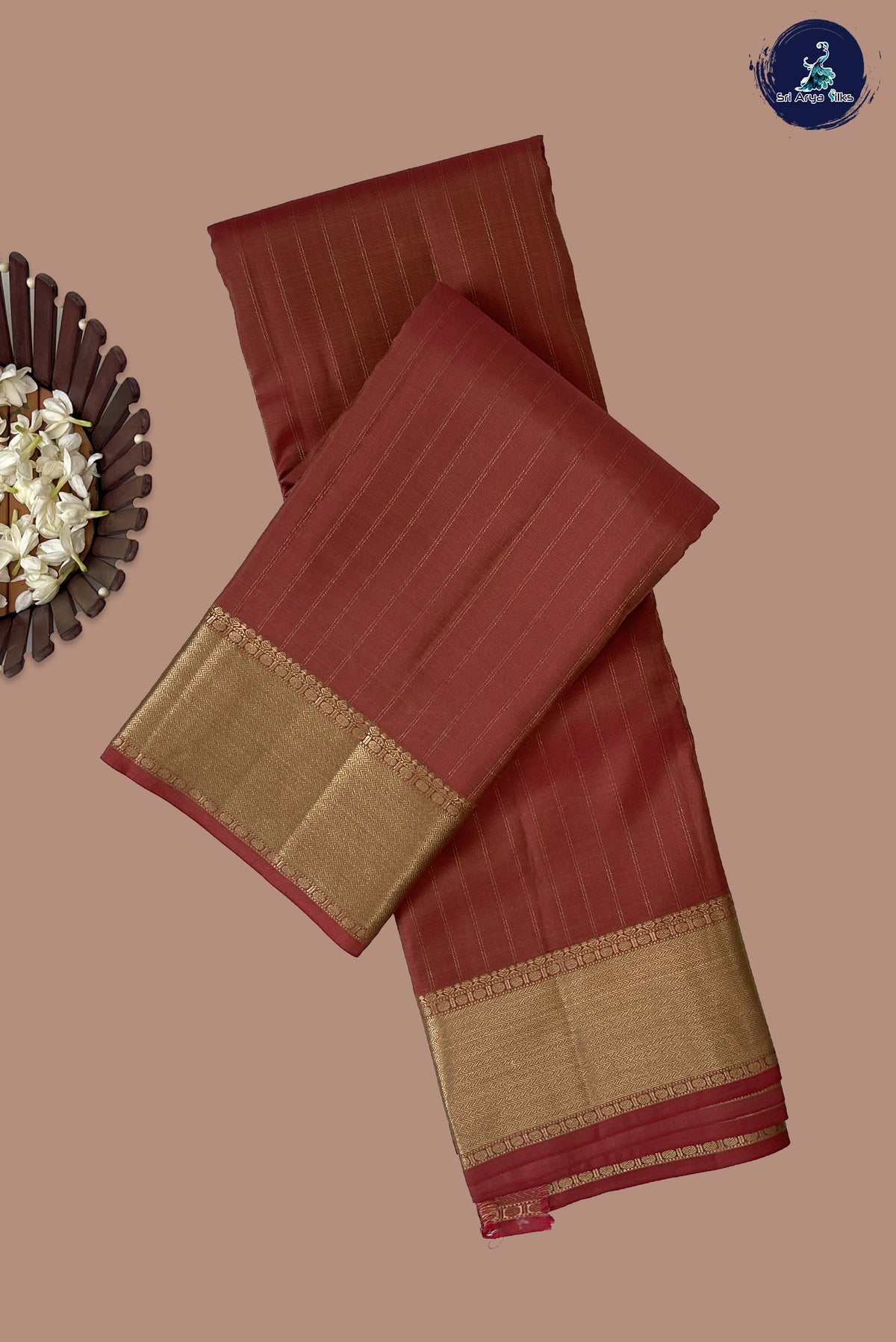 Caramel Pink Bridal Silk Saree With Stripes Pattern