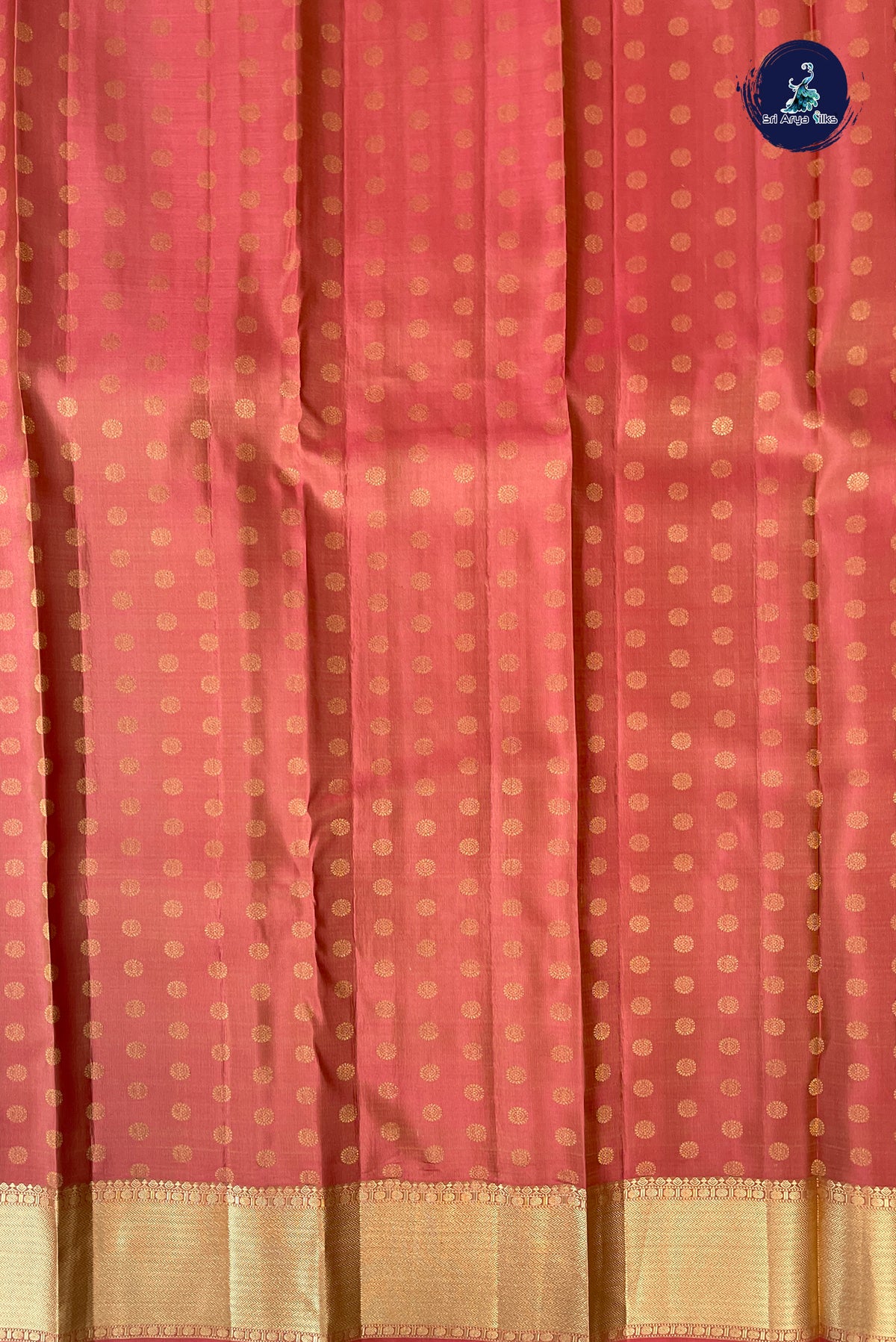 Caramel Pink Bridal Silk Saree With Stripes Pattern