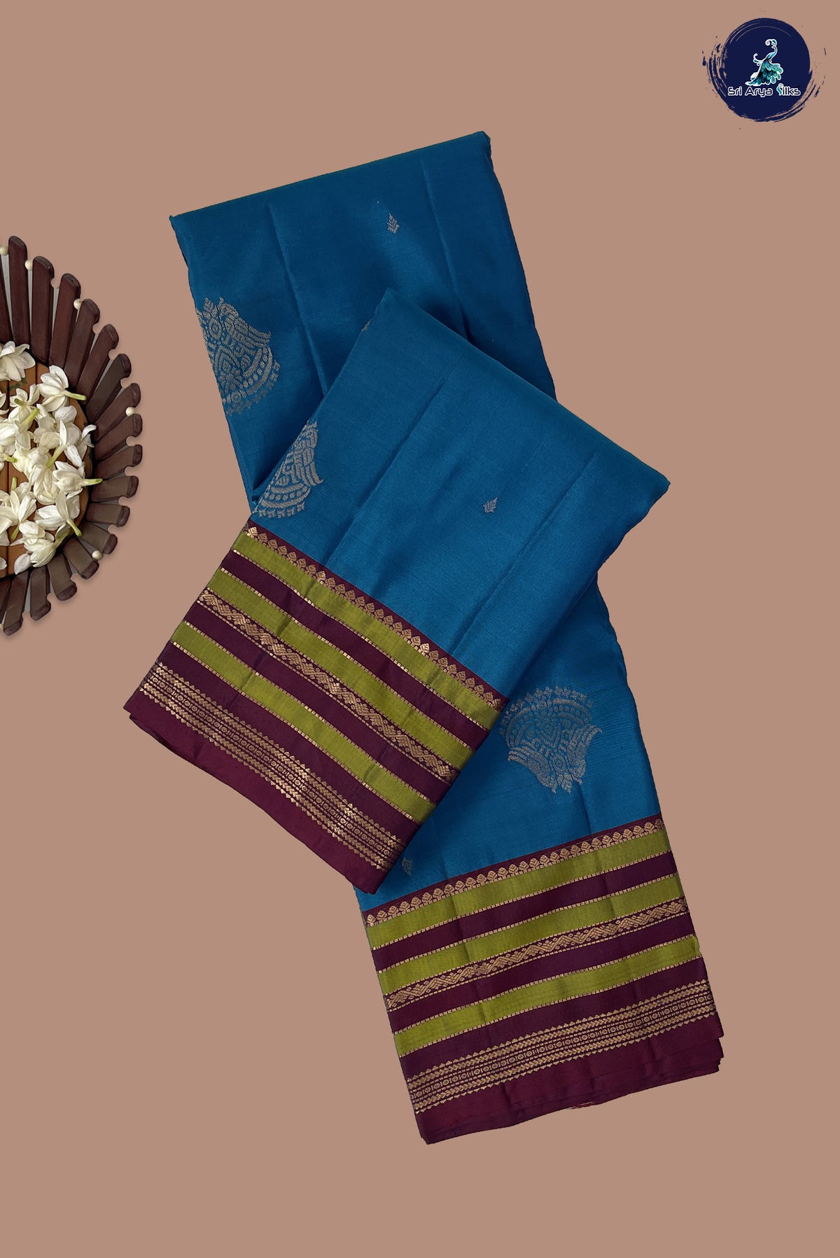 Blue Half Pure Silk Saree With Zari Buttas Pattern