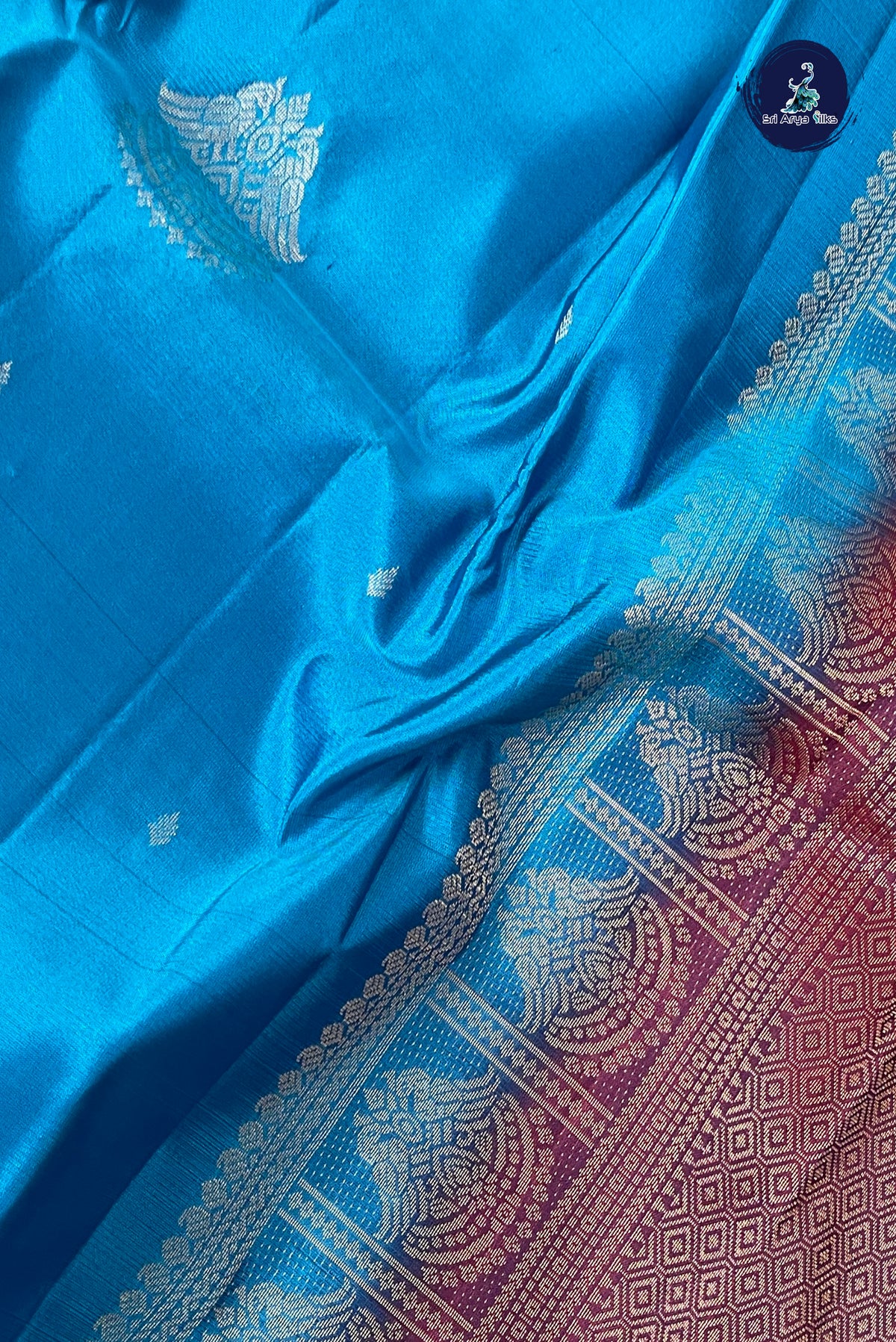 Blue Half Pure Silk Saree With Zari Buttas Pattern
