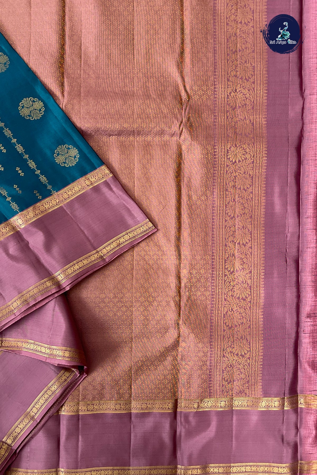 Teal Blue Half Pure Silk Saree With Zari Buttas Pattern