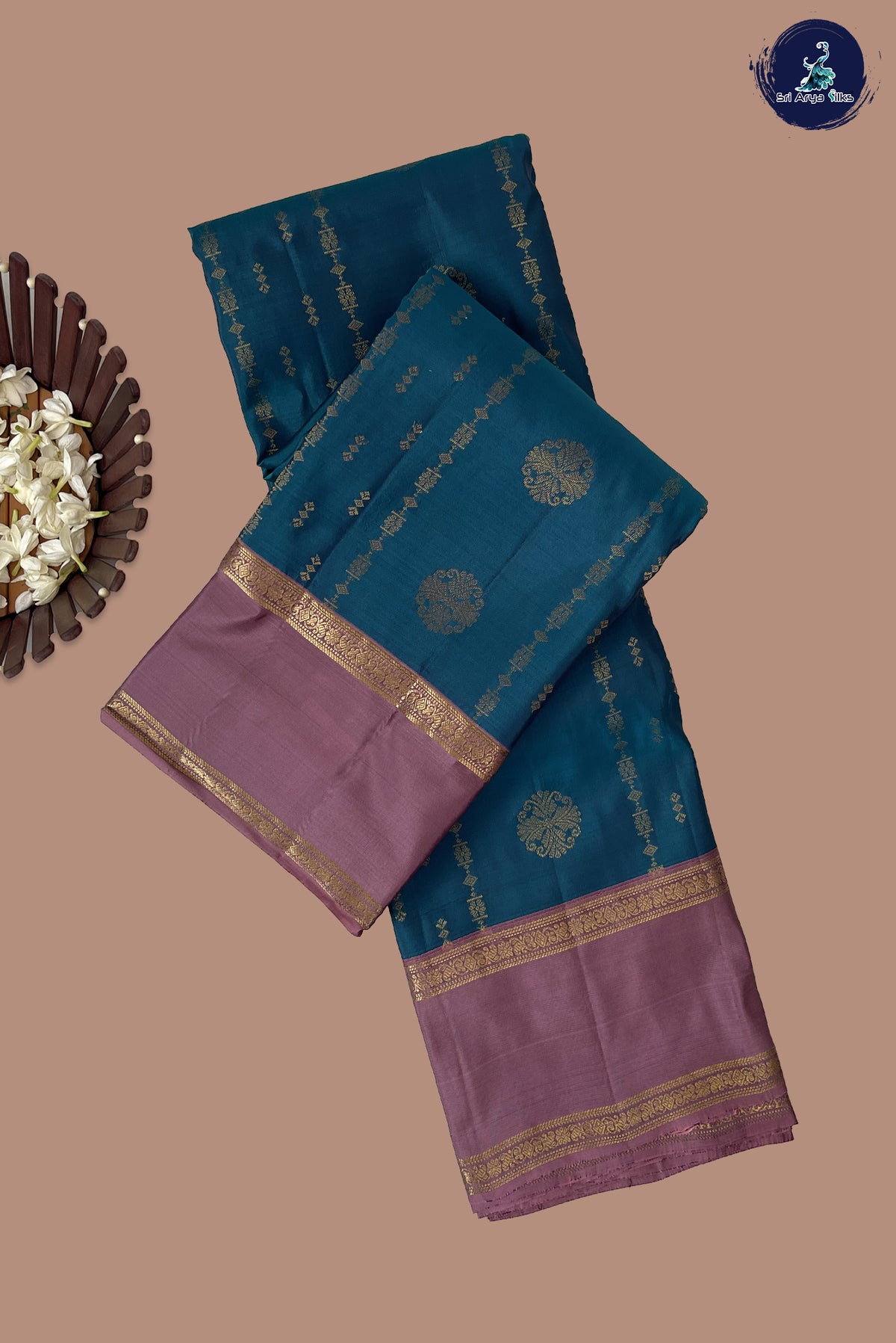 Teal Blue Half Pure Silk Saree With Zari Buttas Pattern