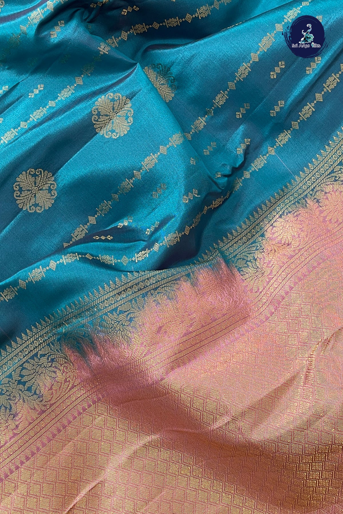 Teal Blue Half Pure Silk Saree With Zari Buttas Pattern