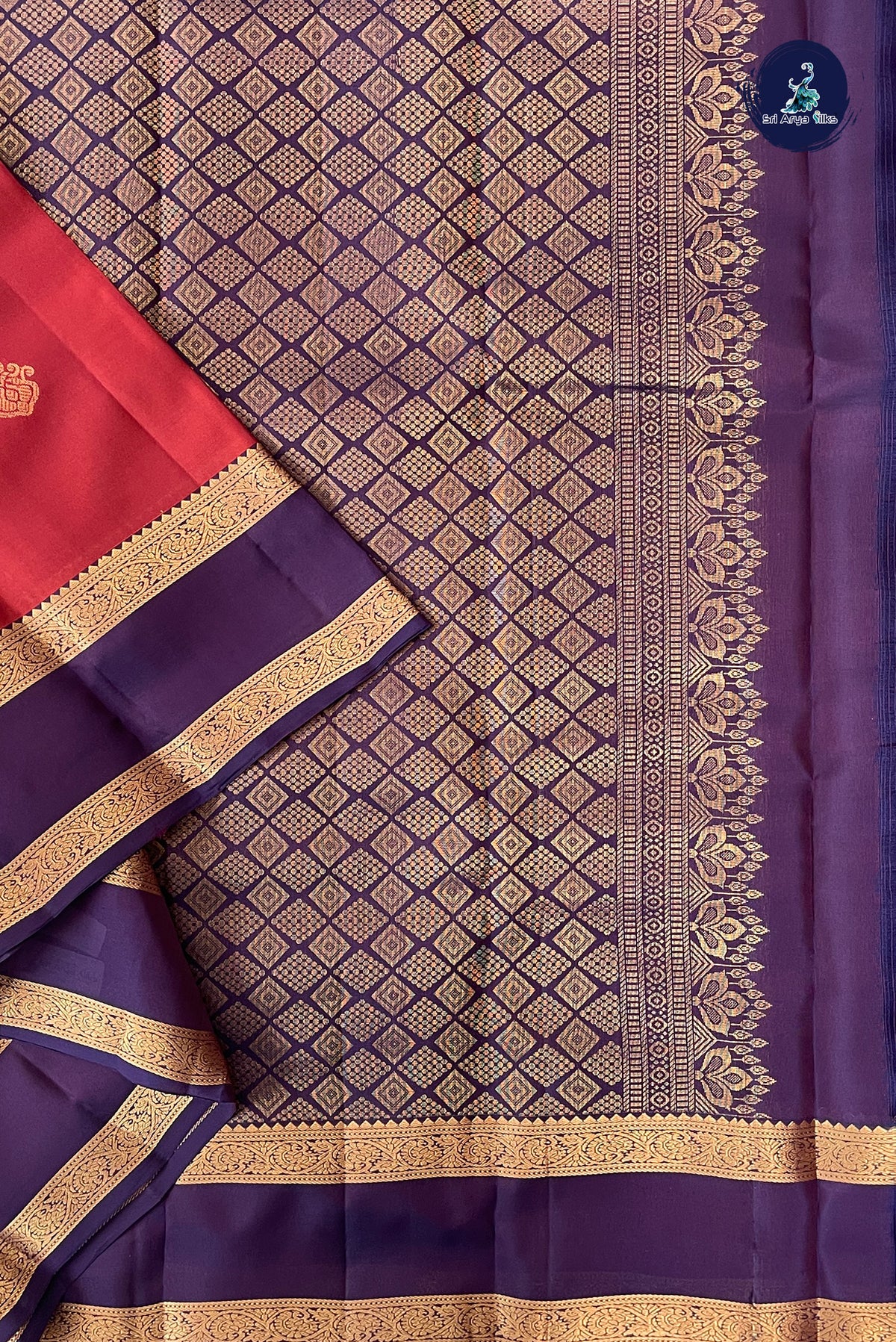 Rust Half Pure Silk Saree With Zari Buttas Pattern