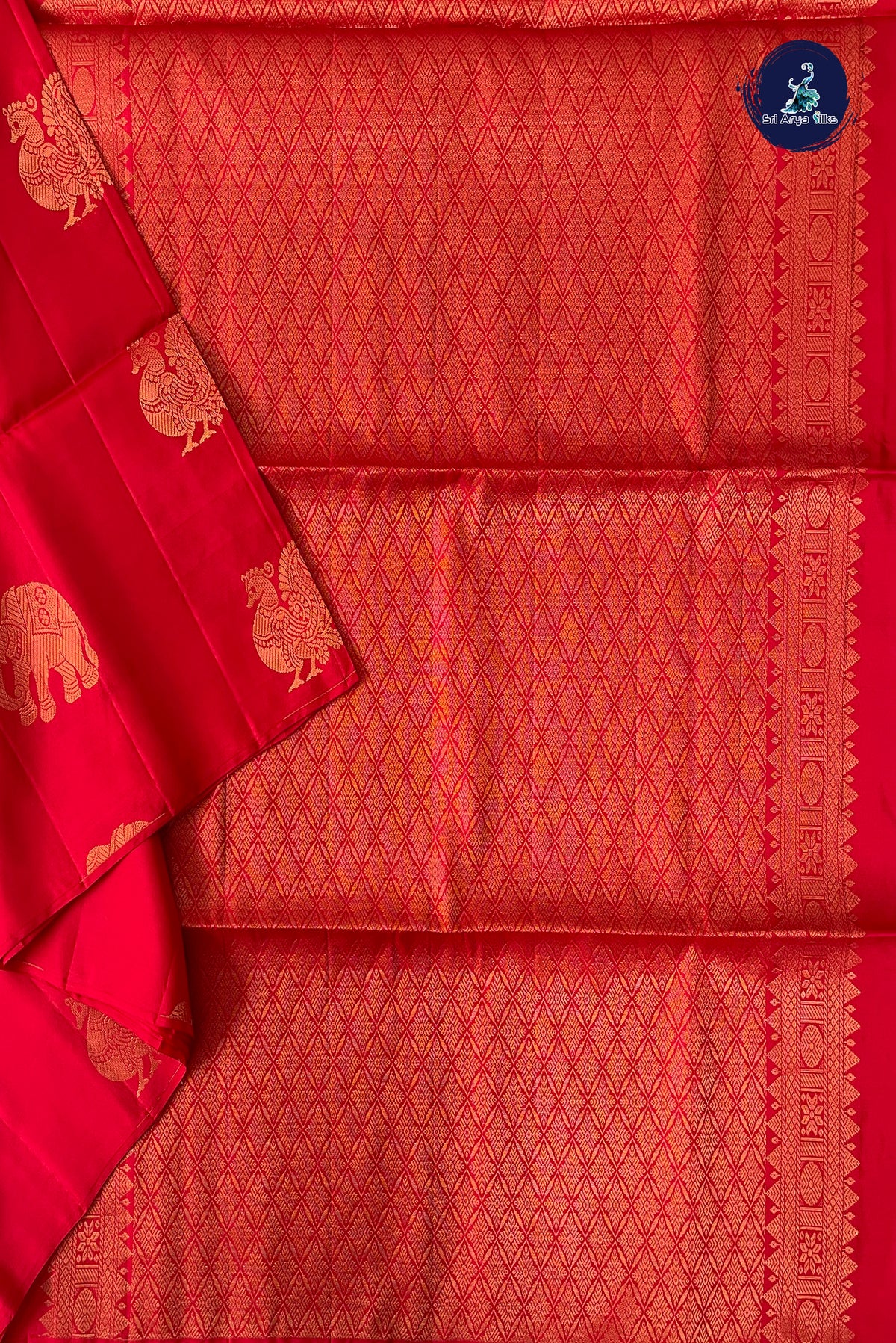 Red Half Pure Silk Saree With Zari Buttas Pattern