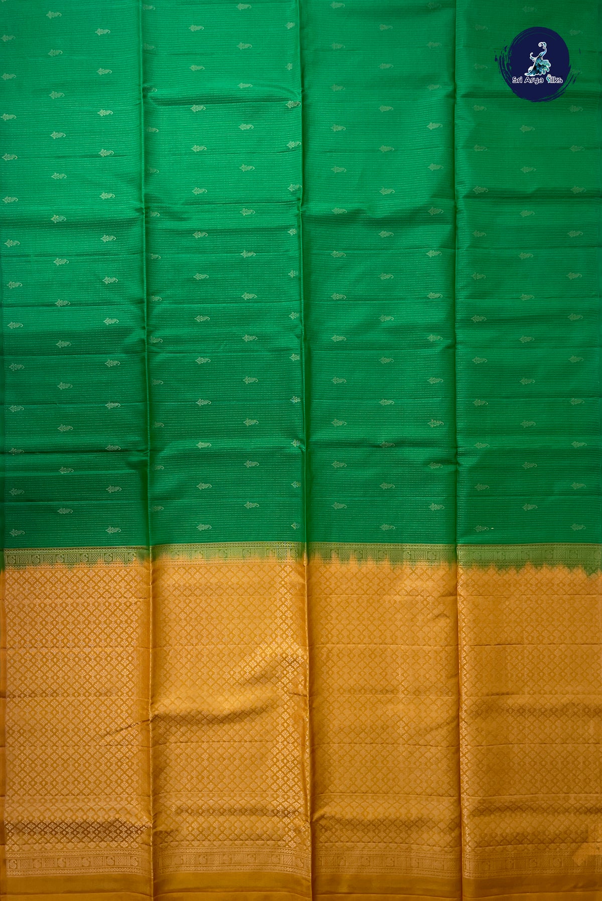 Green Half Pure Silk Saree With Stripes Pattern