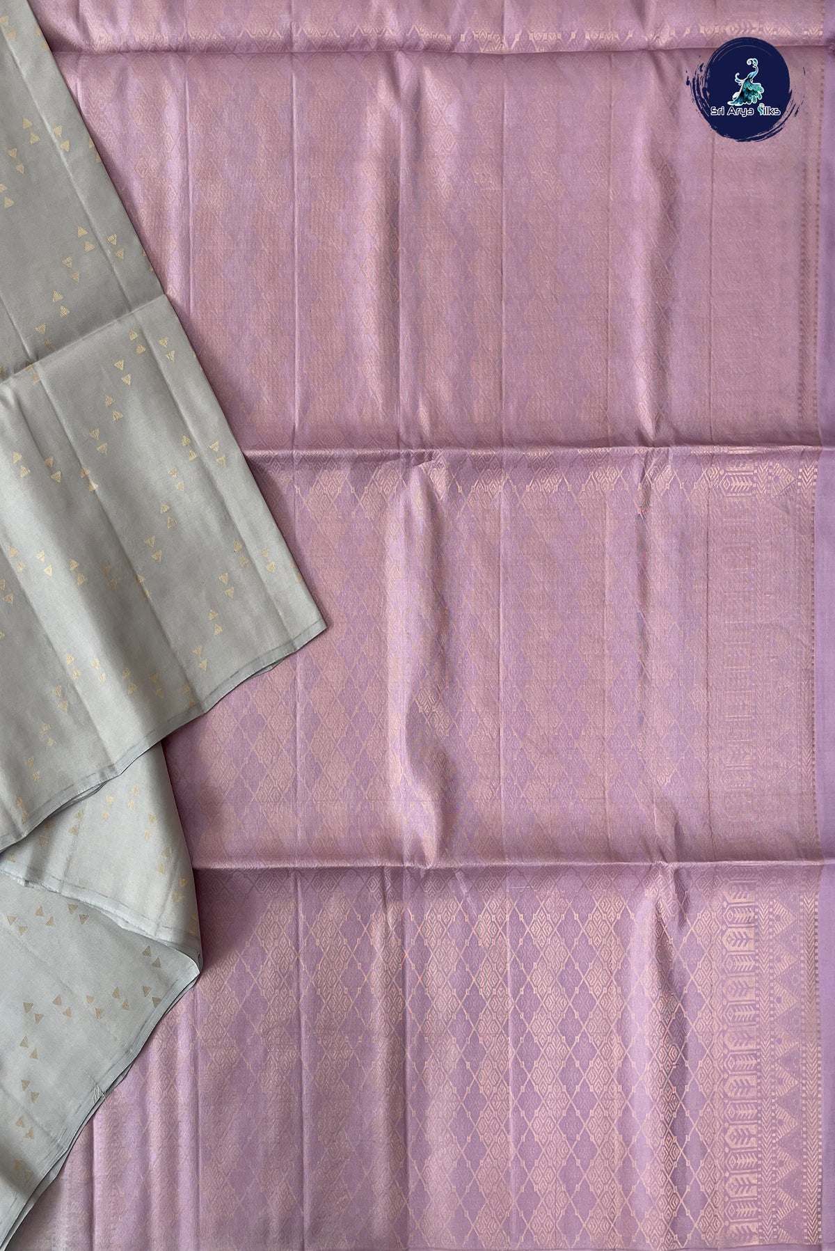 Silver Grey Half Pure Silk Saree With Zari Buttas Pattern