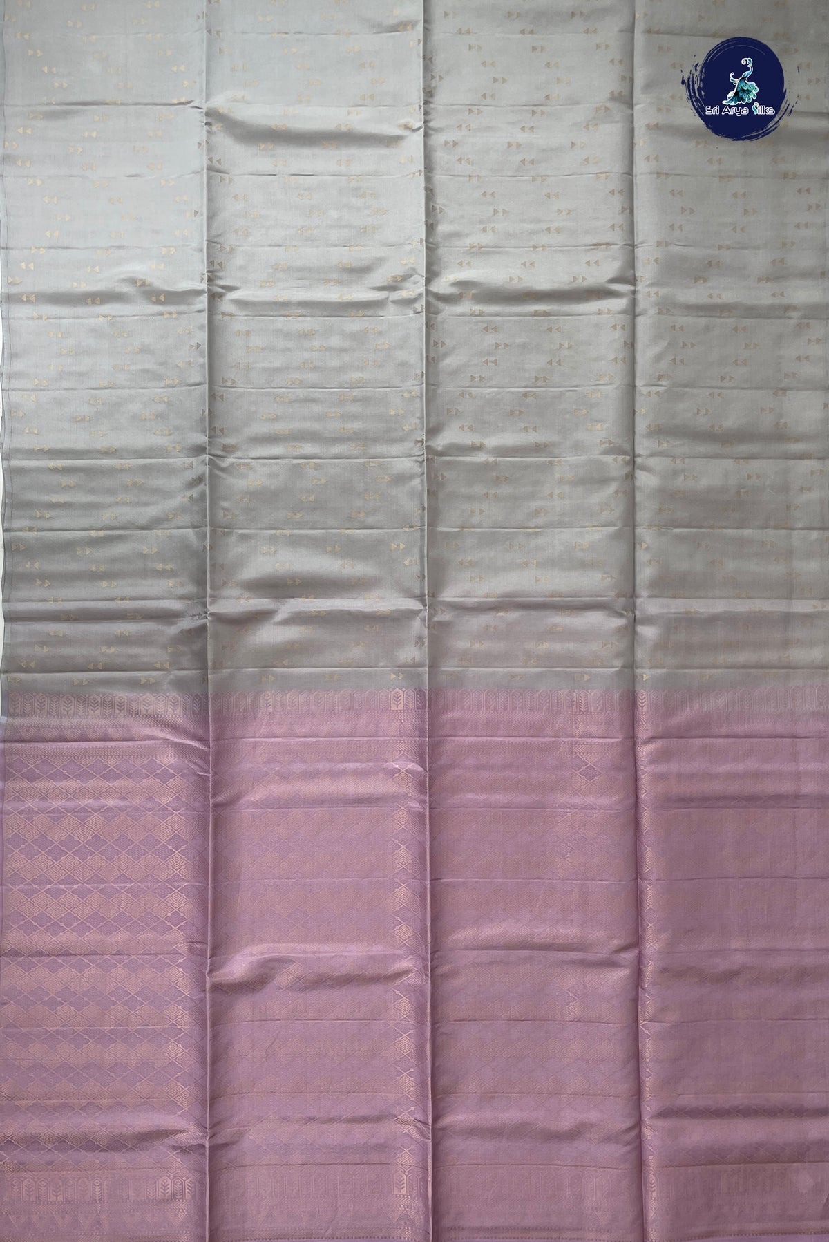 Silver Grey Half Pure Silk Saree With Zari Buttas Pattern