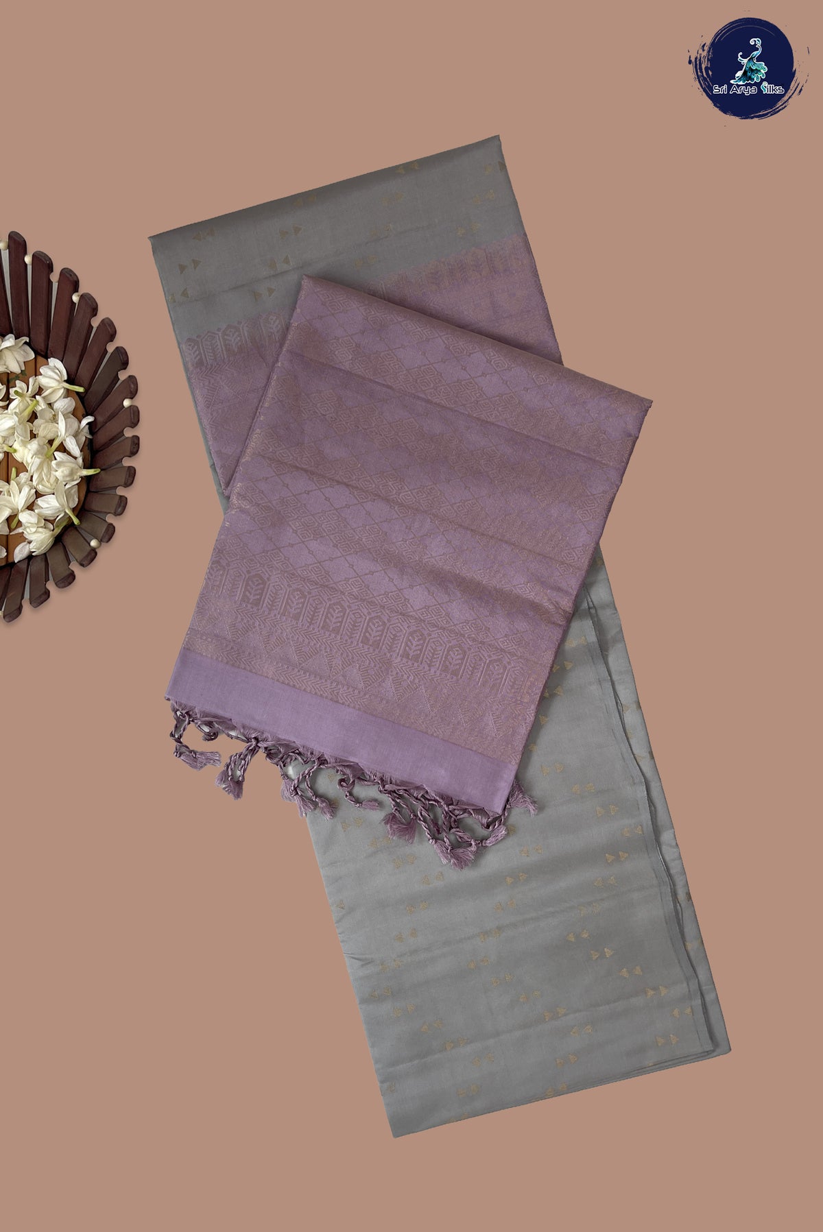 Silver Grey Half Pure Silk Saree With Zari Buttas Pattern