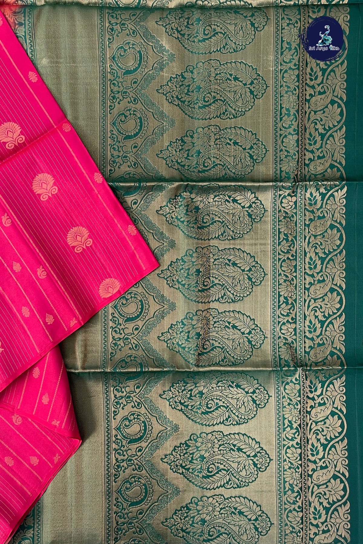 Red Half Pure Silk Saree With Stripes Pattern