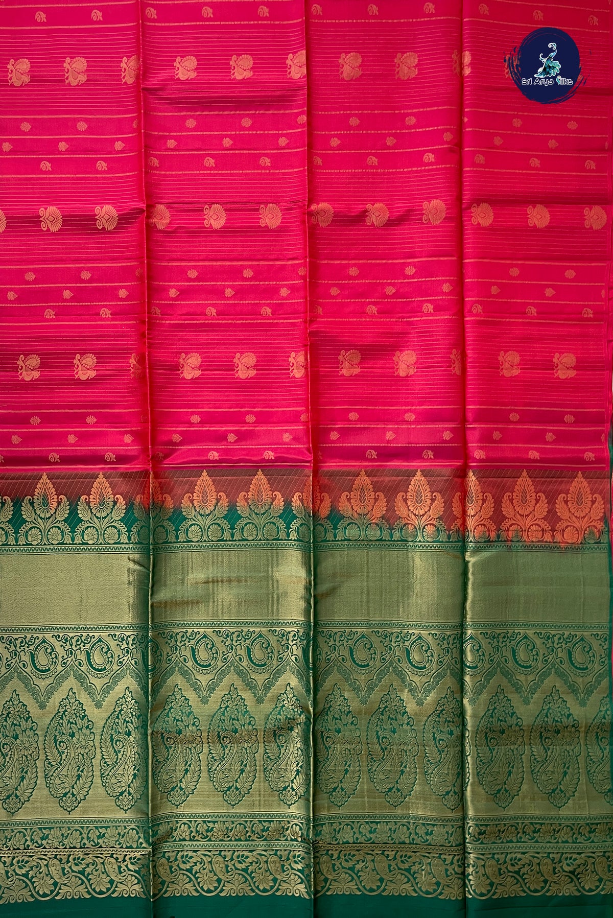 Red Half Pure Silk Saree With Stripes Pattern