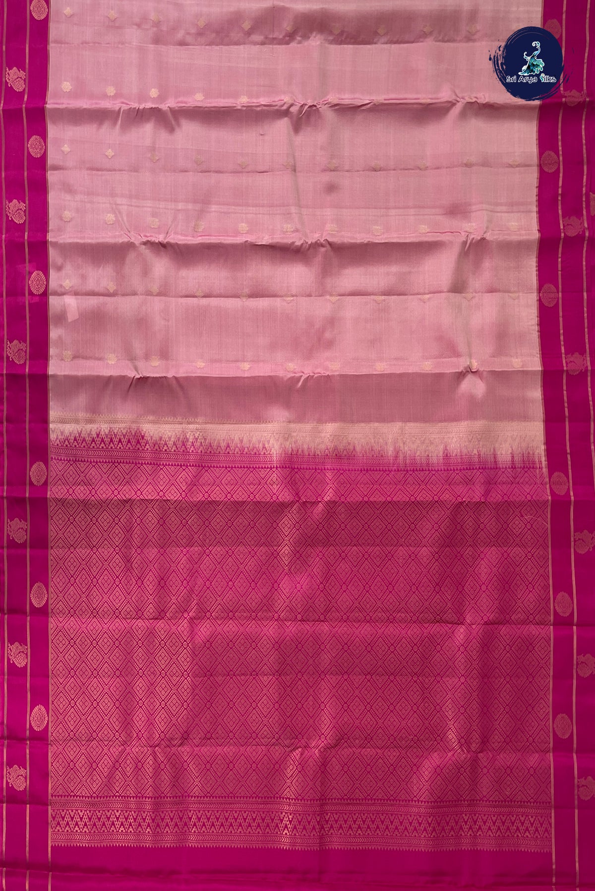 Light Pink Half Pure Silk Saree With Zari Buttas Pattern