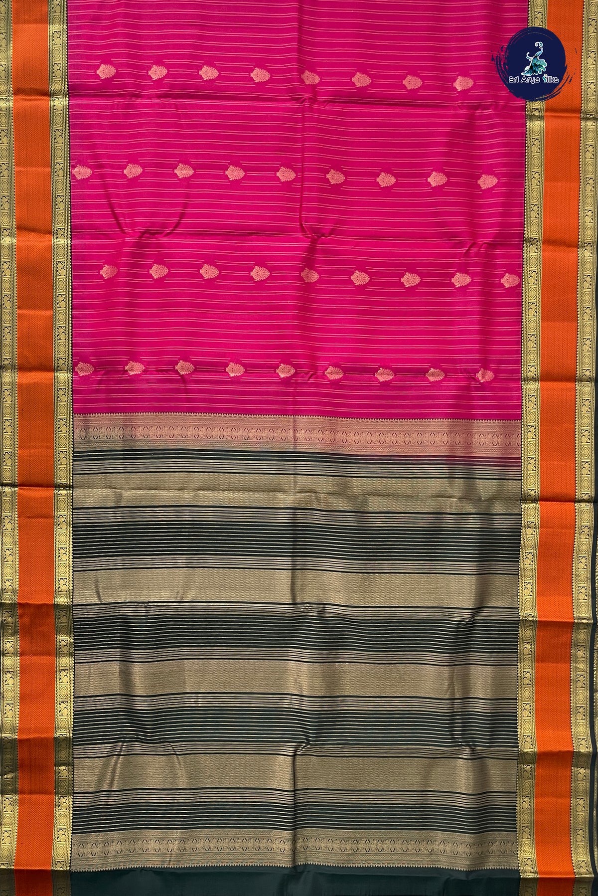 Reddish Pink Traditional Silk Saree With Stripes Pattern