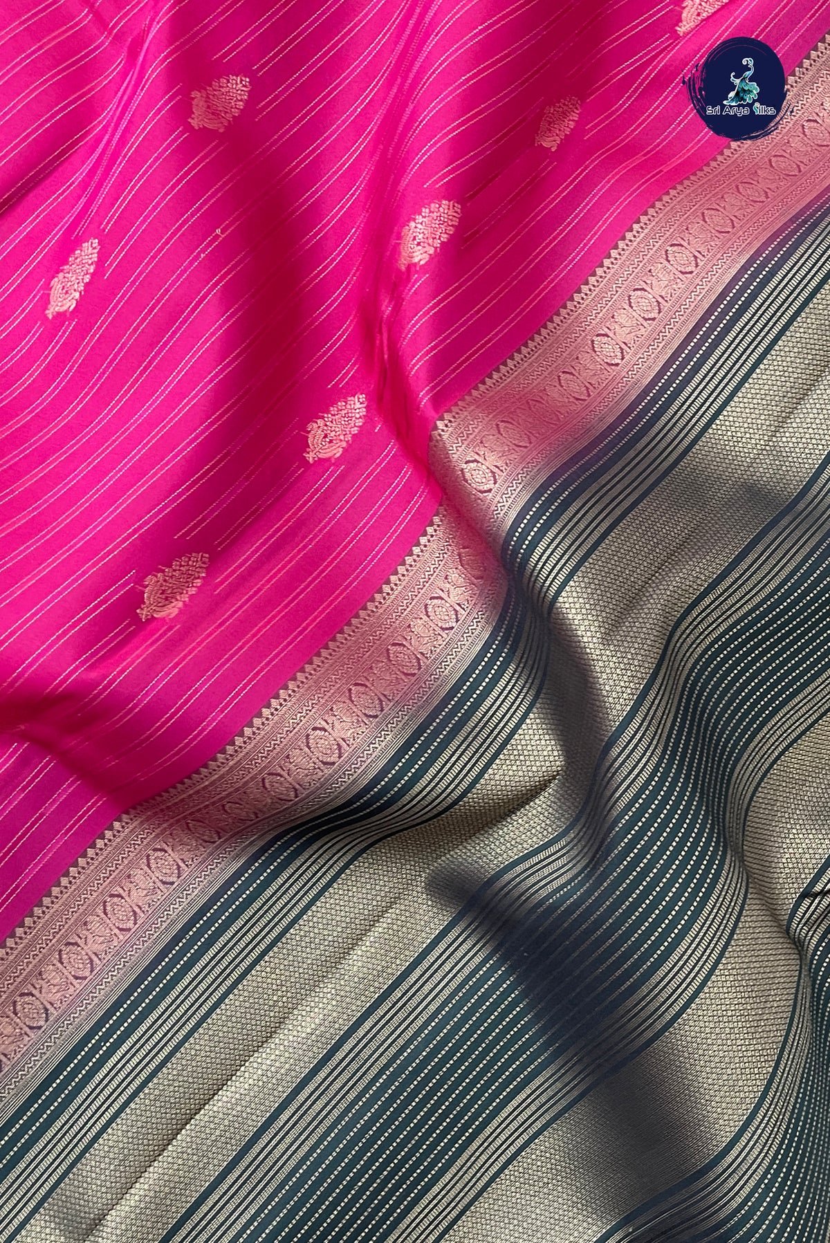 Reddish Pink Traditional Silk Saree With Stripes Pattern