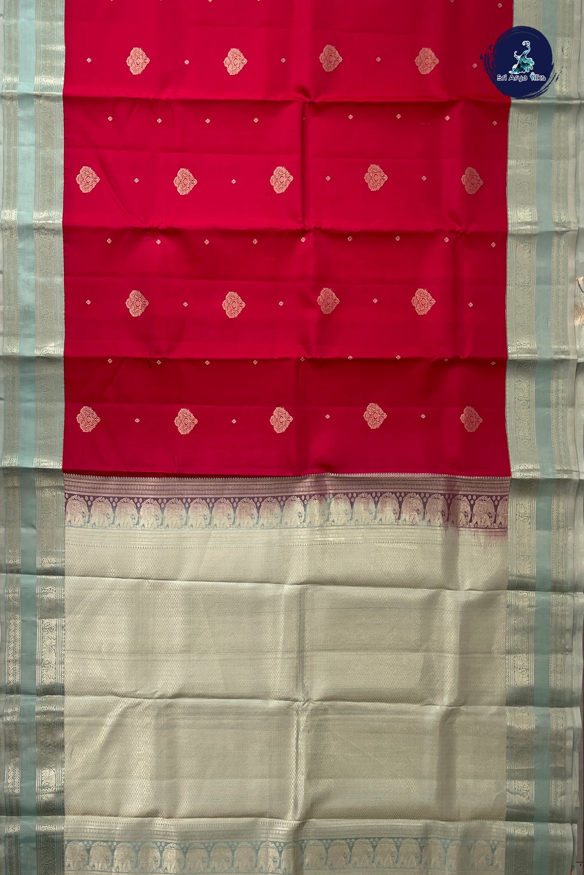 Red Rettaippade Border Silk Saree With Zari Buttas Pattern