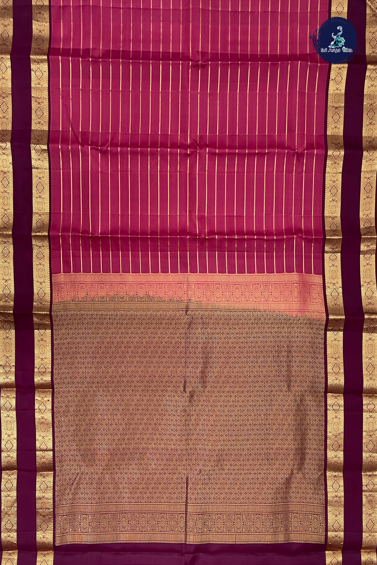 Garnet Pink Rettaippade Border Silk Saree With Veldhari Stripes Pattern