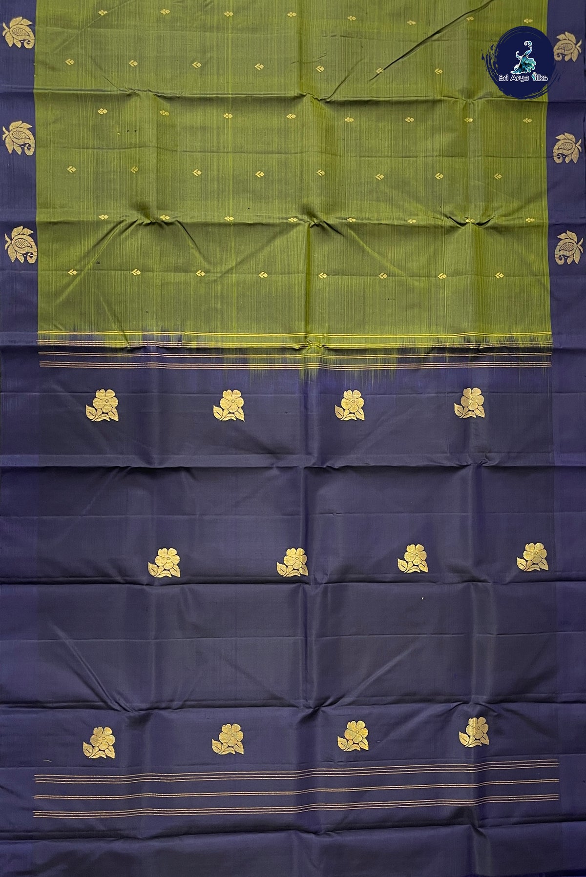 Olive Green Light Weight Silk Saree With Zari Buttas Pattern
