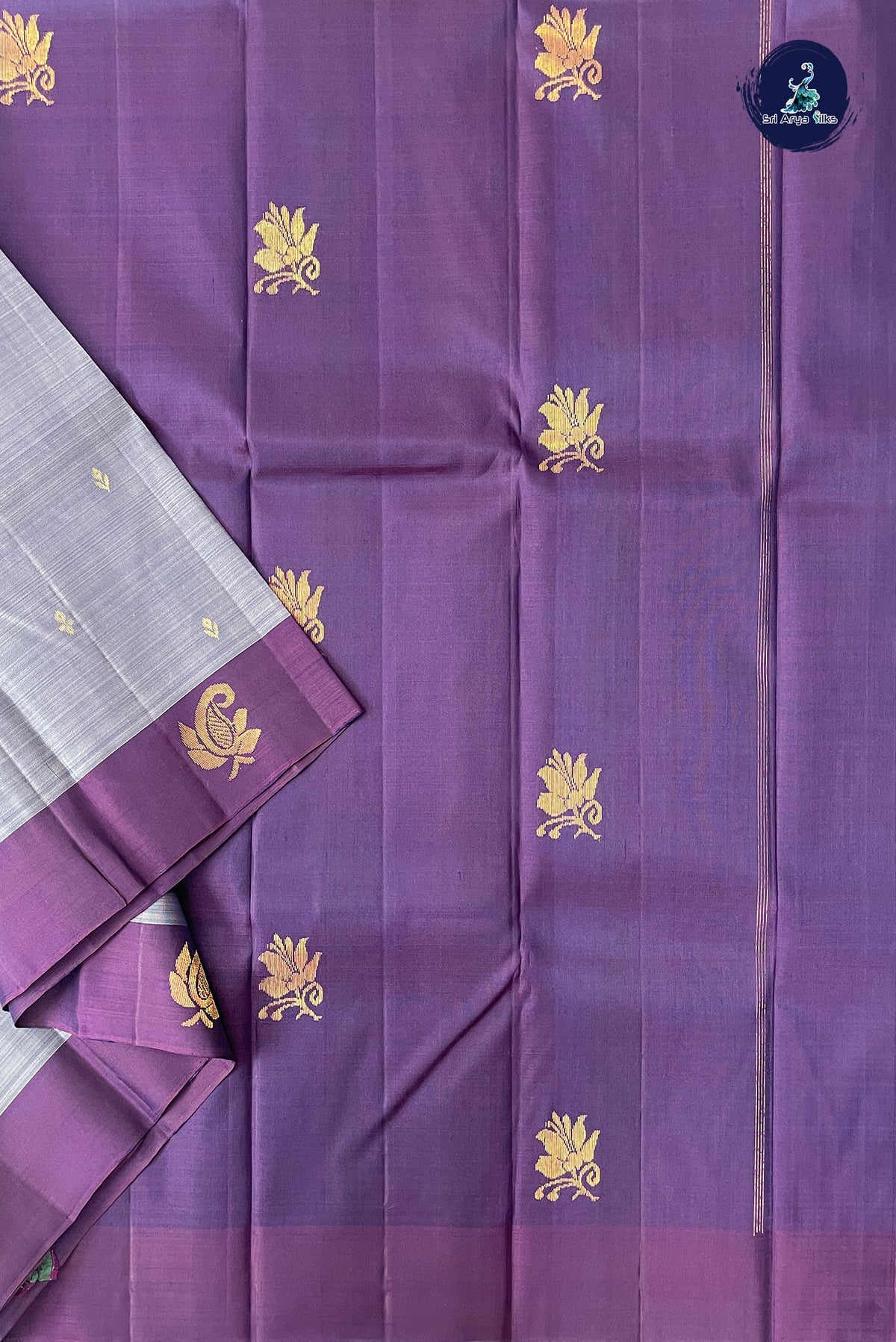 Bluish Grey Light Weight Silk Saree With Zari Buttas Pattern