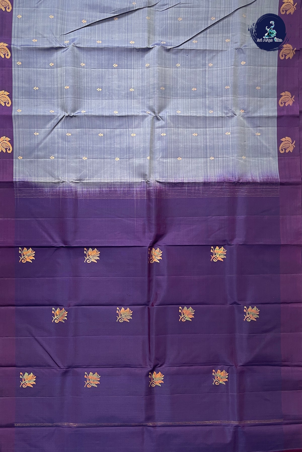 Bluish Grey Light Weight Silk Saree With Zari Buttas Pattern