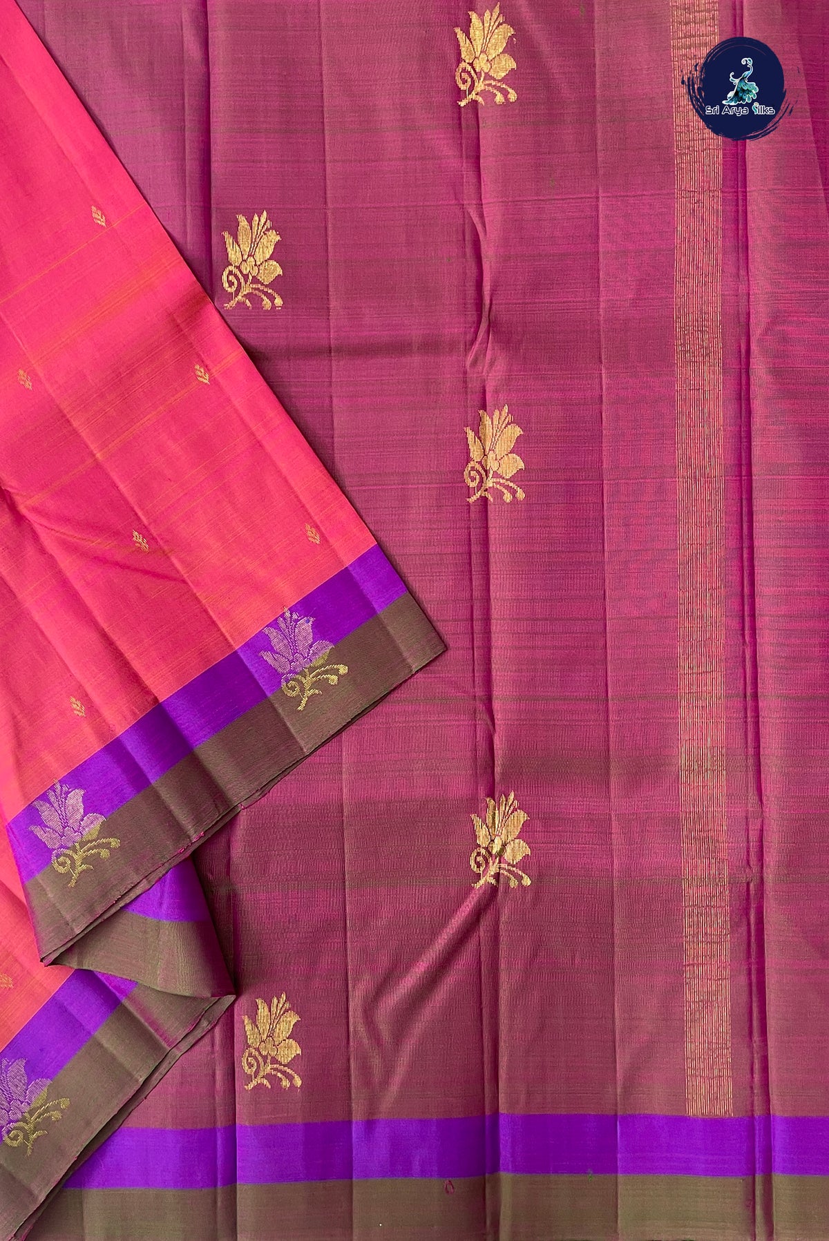 Dual Tone Pink Light Weight Silk Saree With Zari Buttas Pattern