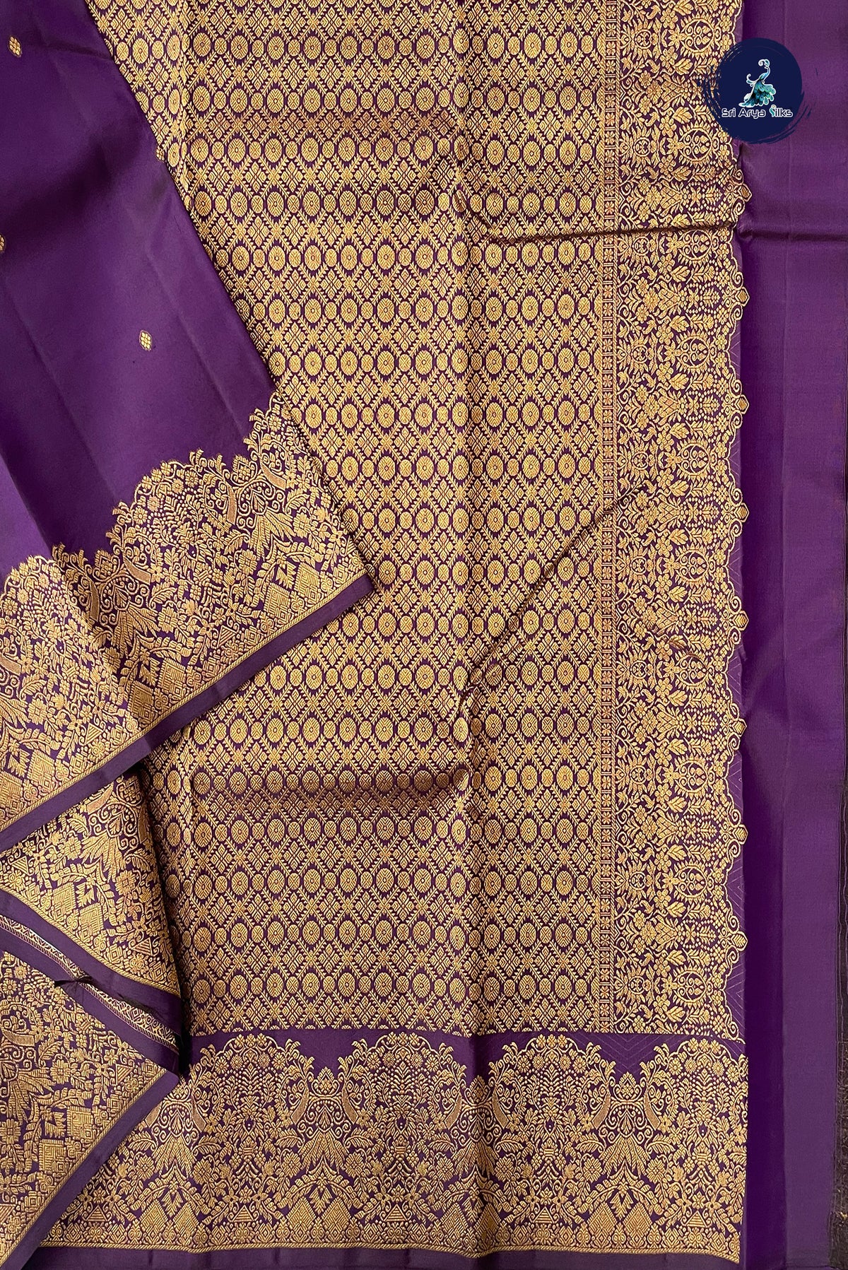 Dark Violet Traditional Silk Saree With Zari Buttas Pattern
