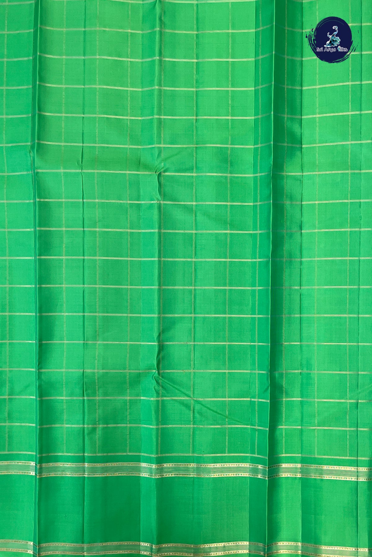 Sea Green Rettaippade Border Silk Saree With Zari Checked Pattern