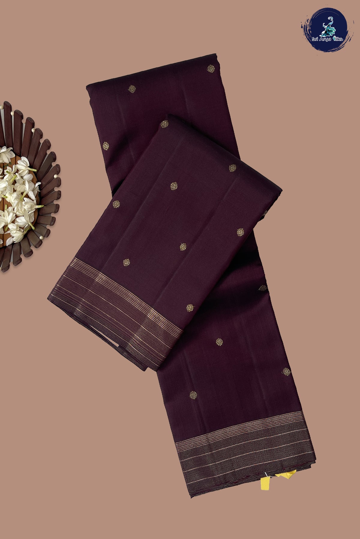 Brown Bridal Silk Saree With Zari Buttas Pattern