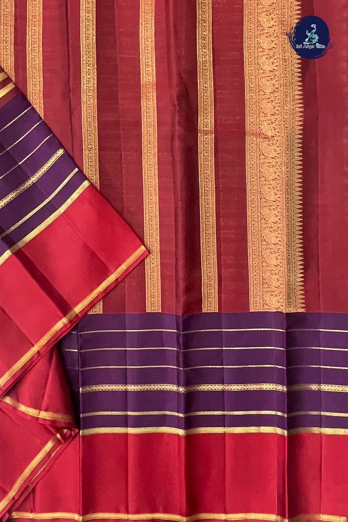 Jamun Rettaippade Border Silk Saree With Stripes Pattern