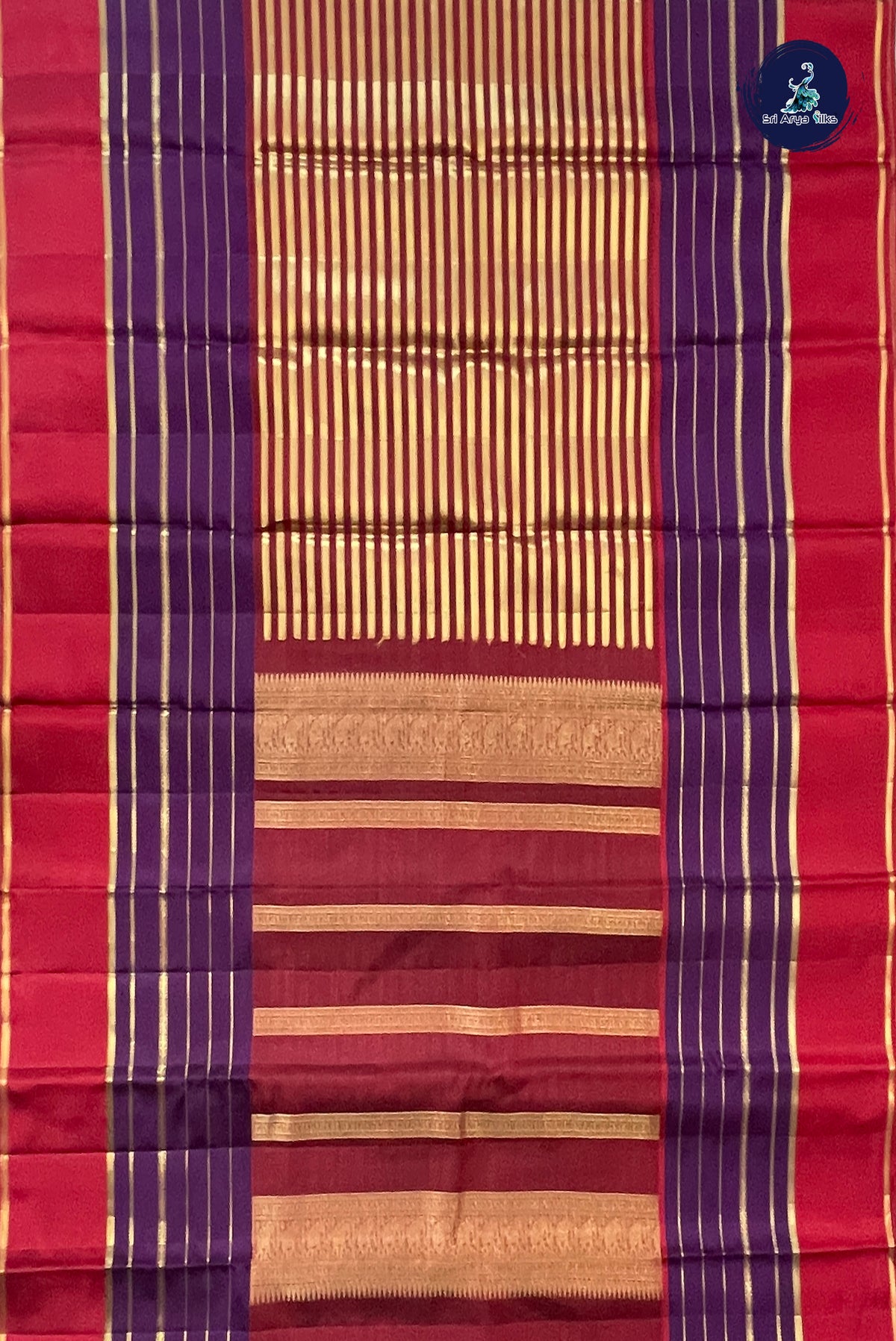Jamun Rettaippade Border Silk Saree With Stripes Pattern