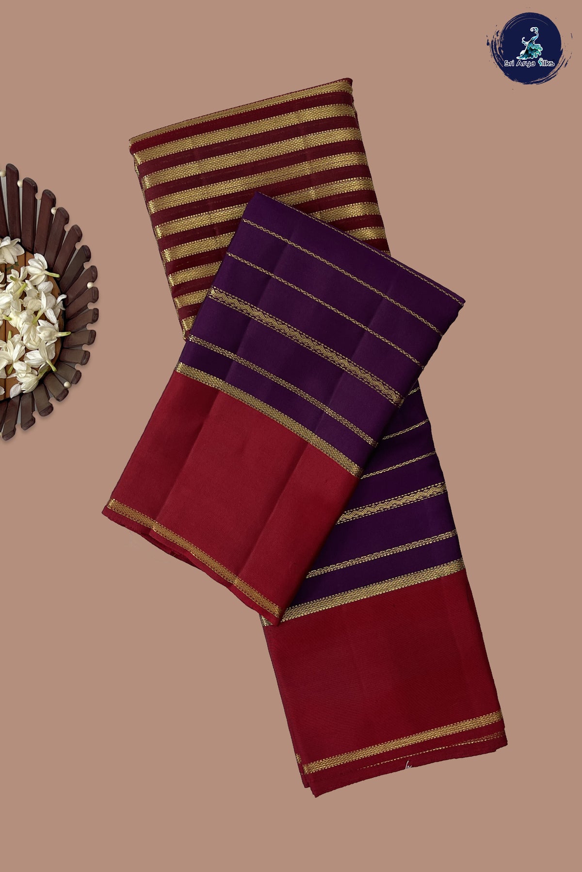 Jamun Rettaippade Border Silk Saree With Stripes Pattern