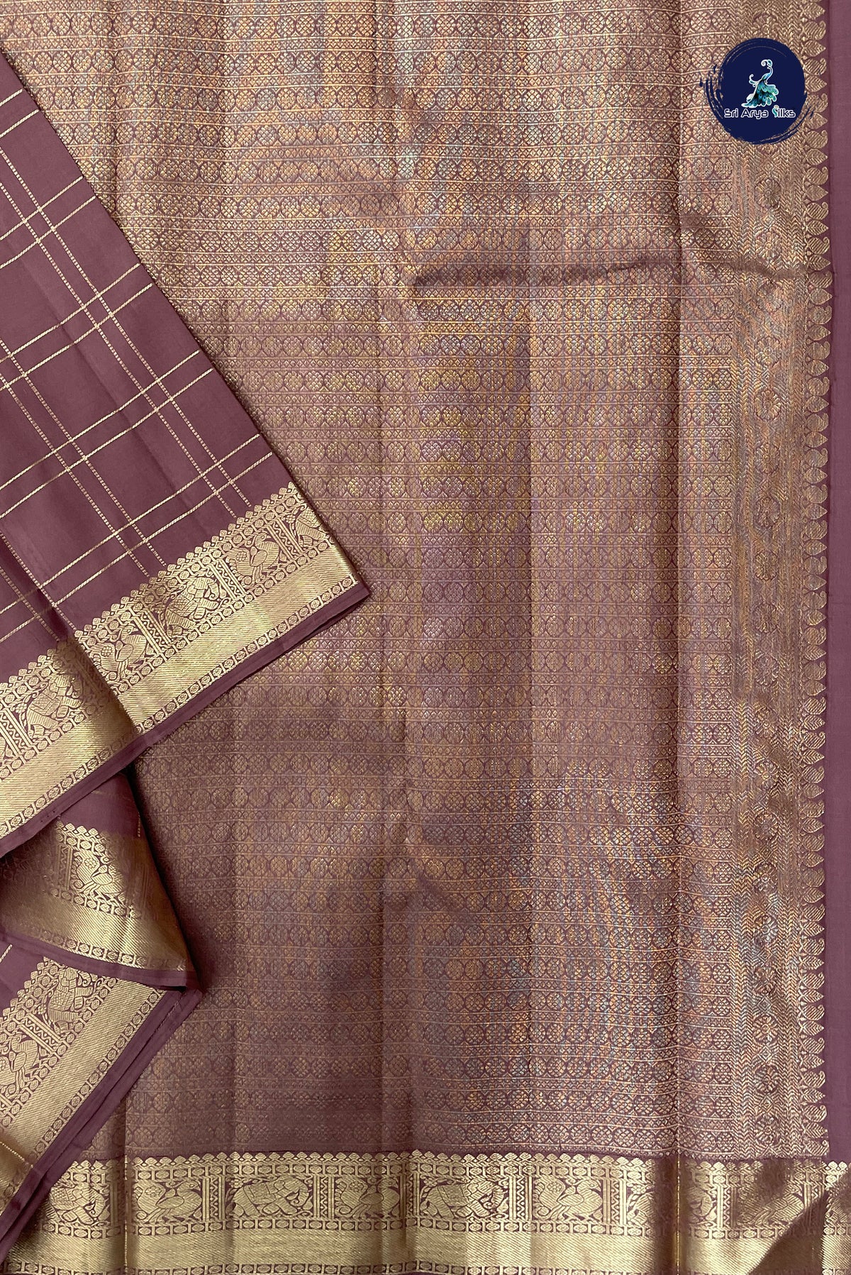 Mauve Checked Silk Saree With Zari Checked Pattern