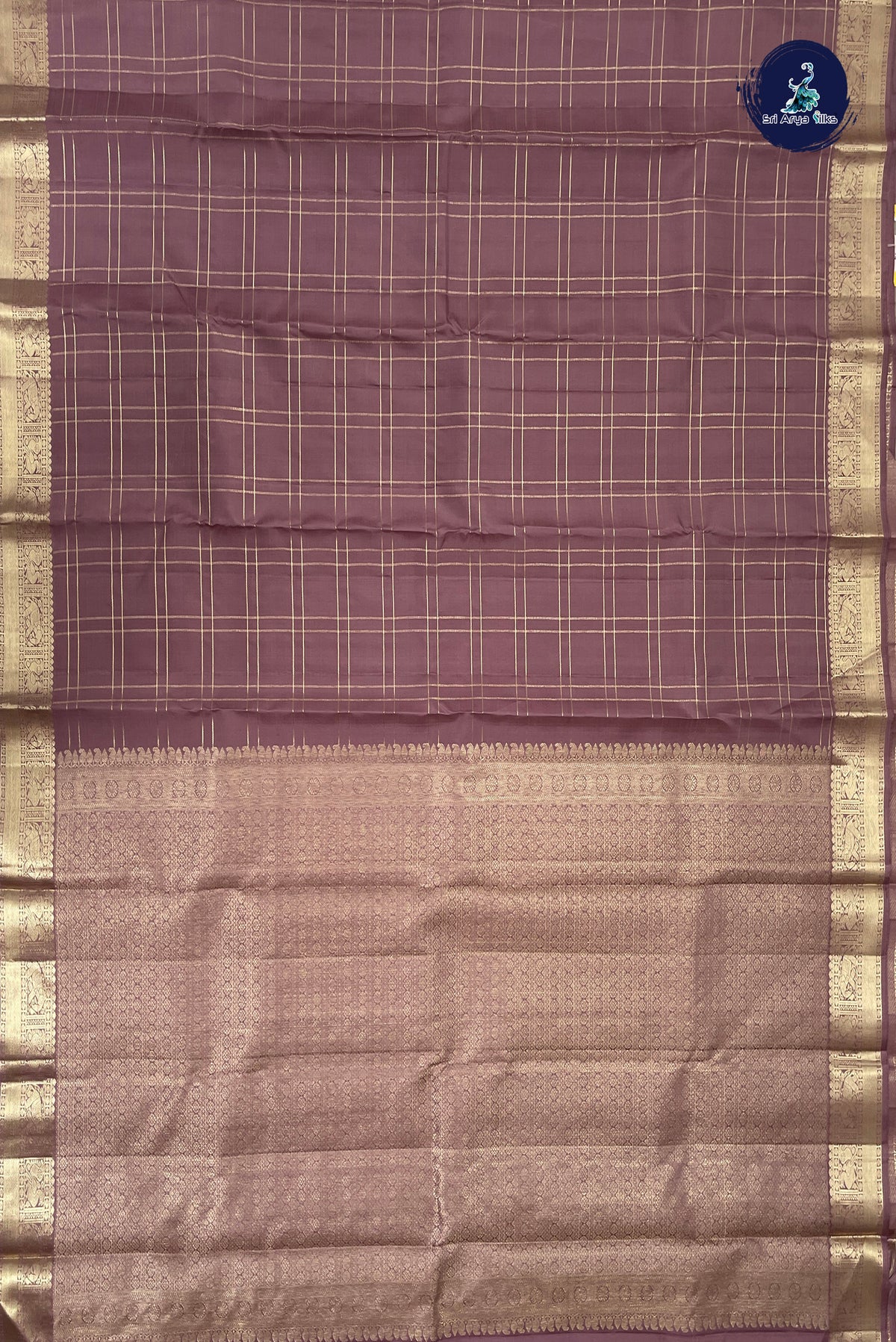 Mauve Checked Silk Saree With Zari Checked Pattern