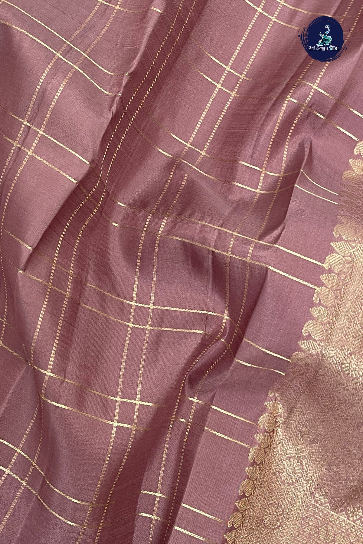 Mauve Checked Silk Saree With Zari Checked Pattern