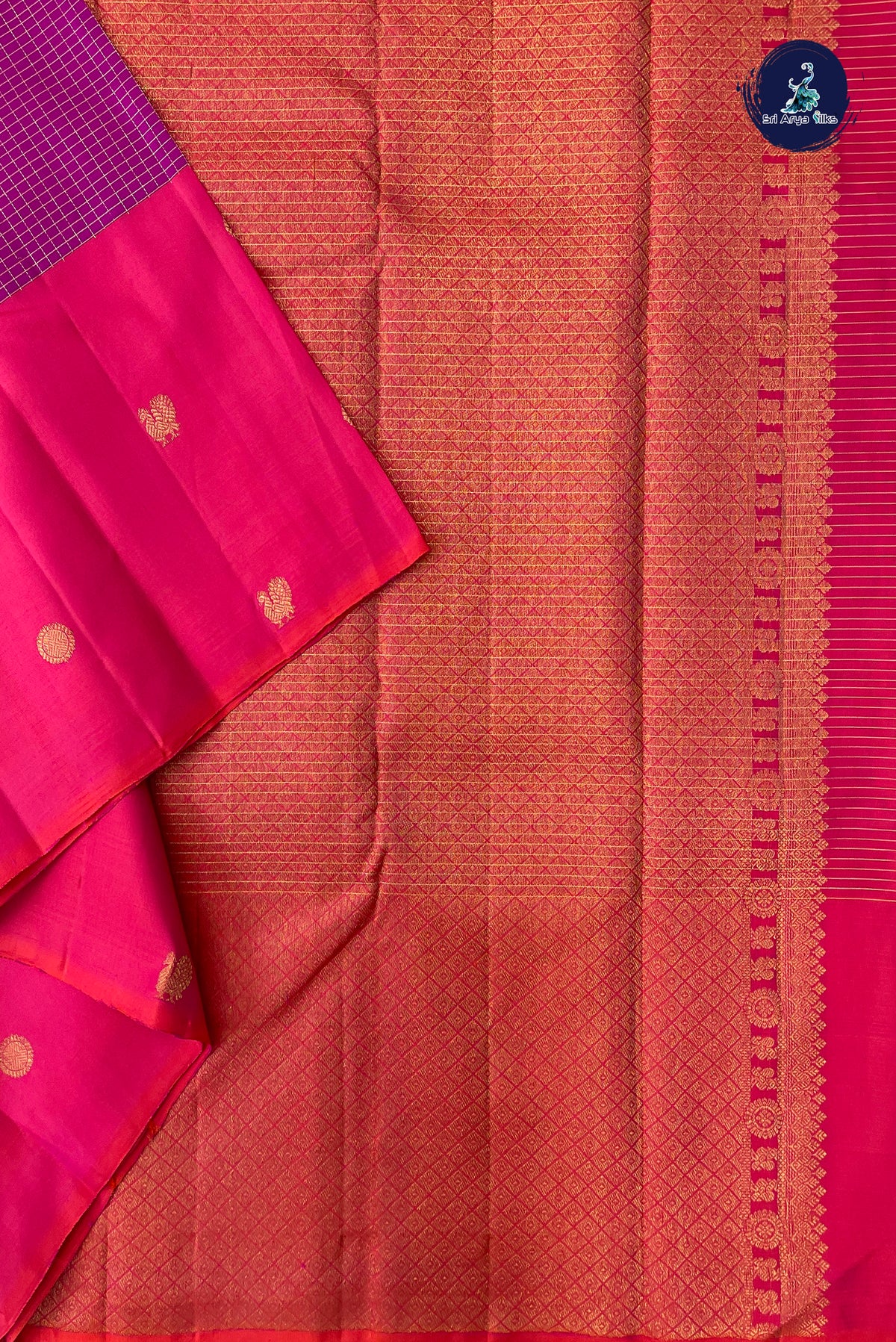 Pink Checked Silk Saree With Zari Checked Pattern