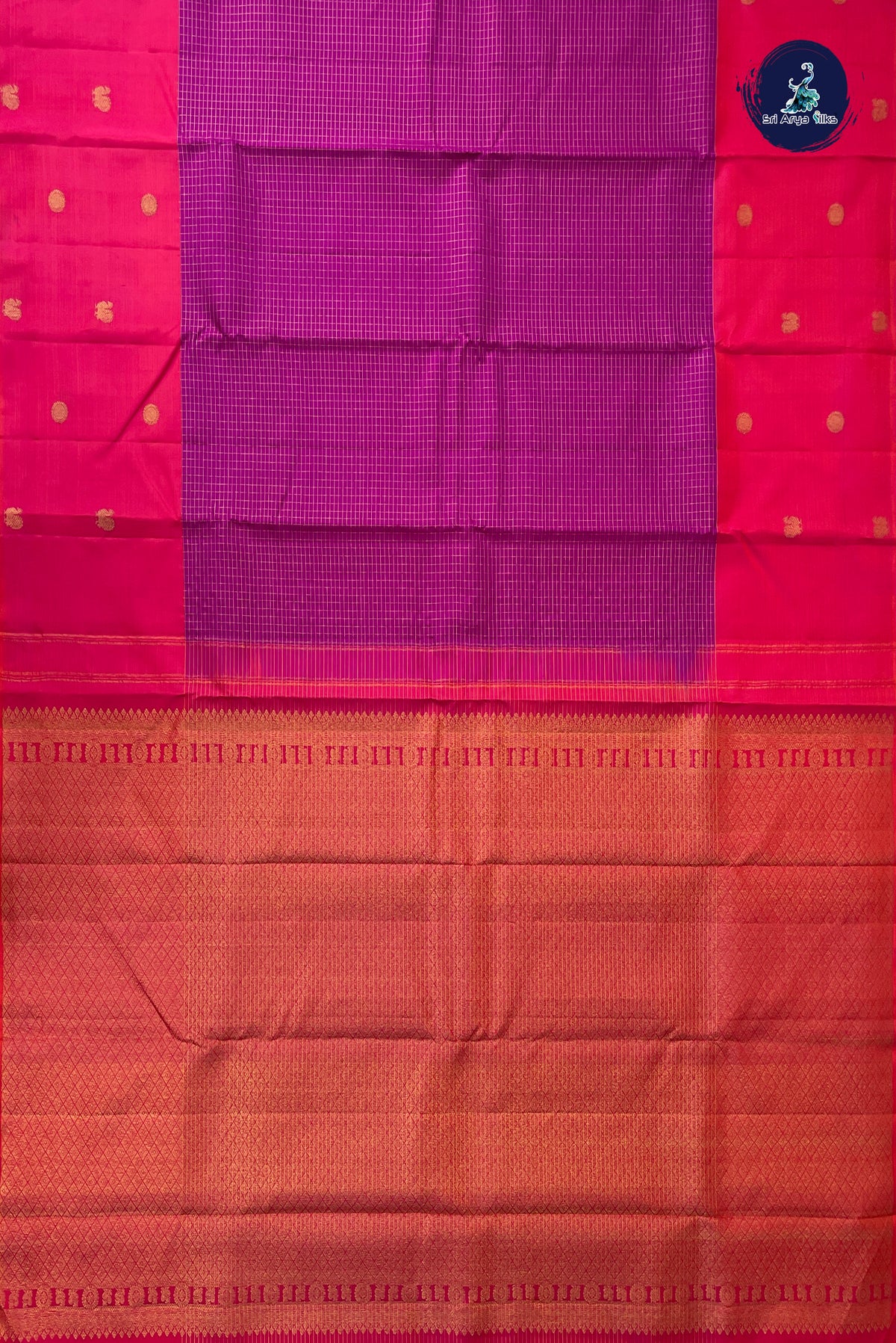 Pink Checked Silk Saree With Zari Checked Pattern