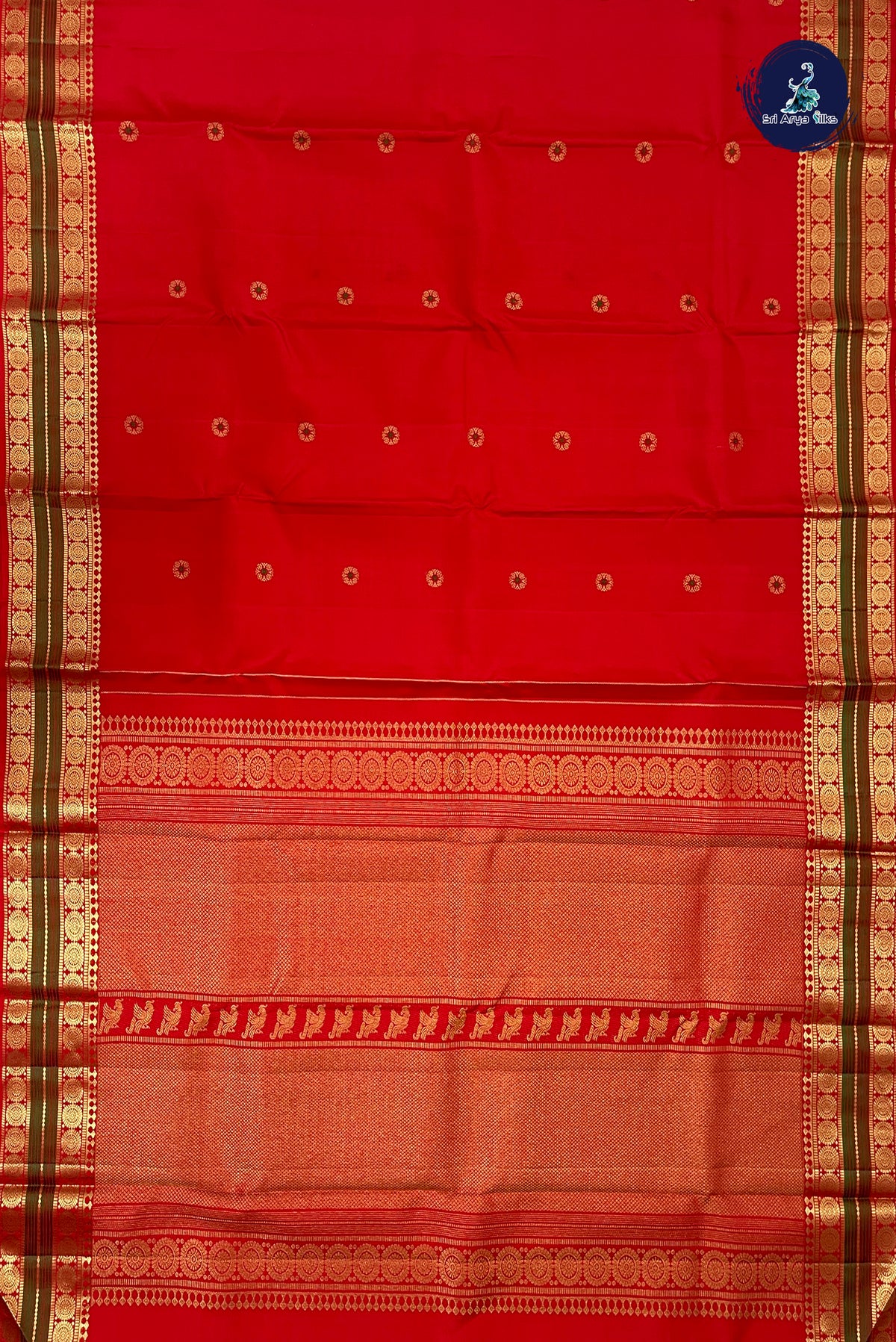 Red Bridal Silk Saree With Zari Buttas Pattern