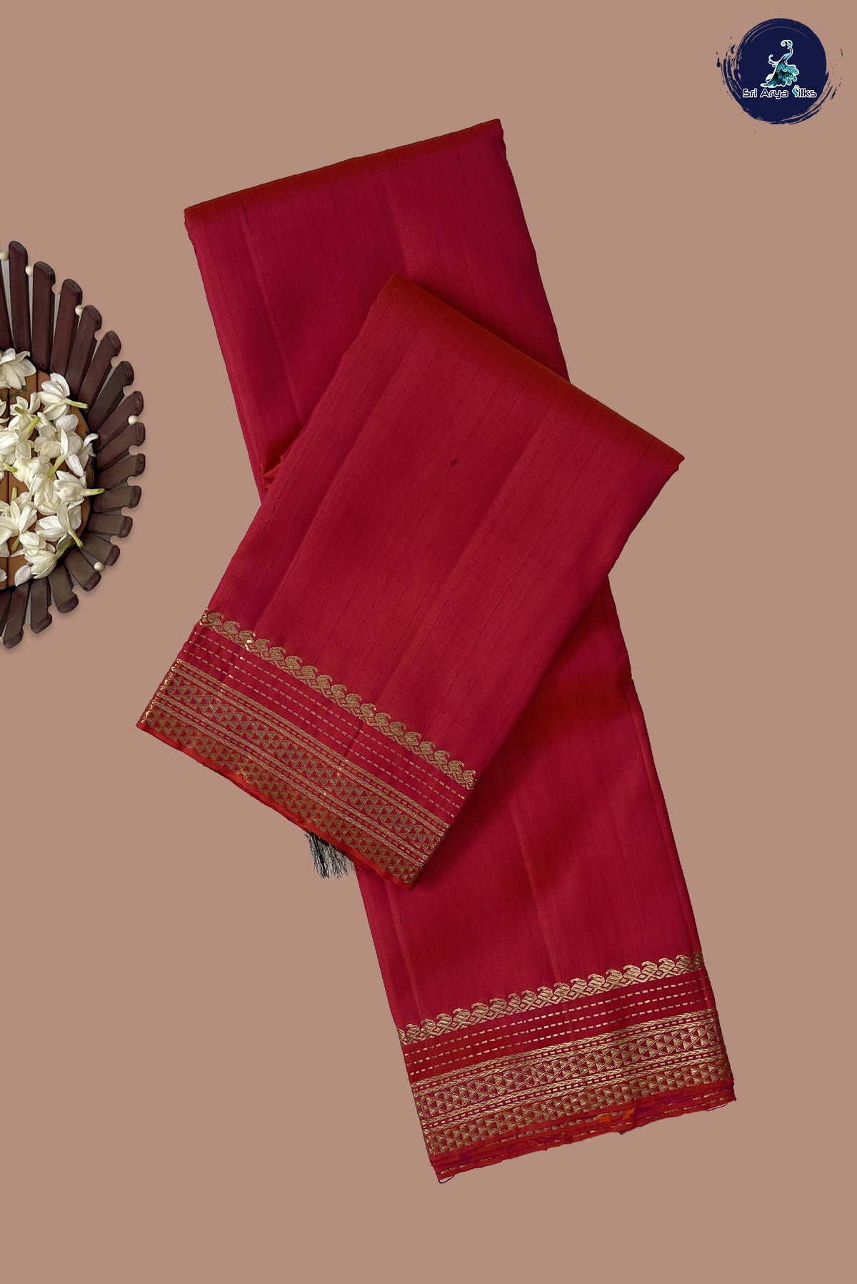 Orangish Pink Bridal Silk Saree With Stripes Pattern