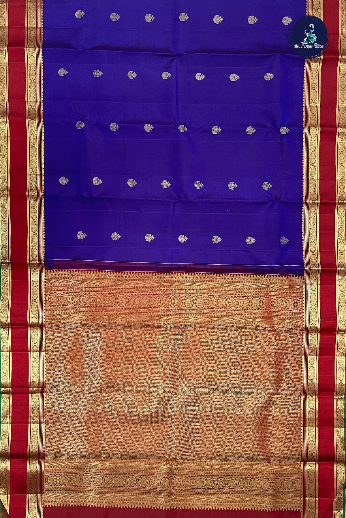 Violet Rettaippade Border Silk Saree With Zari Buttas Pattern