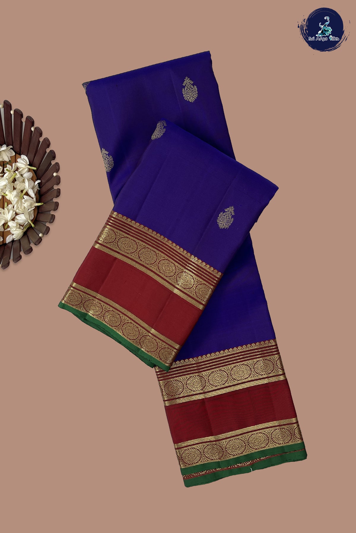 Violet Rettaippade Border Silk Saree With Zari Buttas Pattern