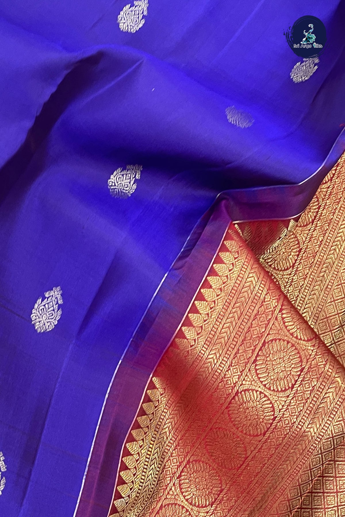 Violet Rettaippade Border Silk Saree With Zari Buttas Pattern