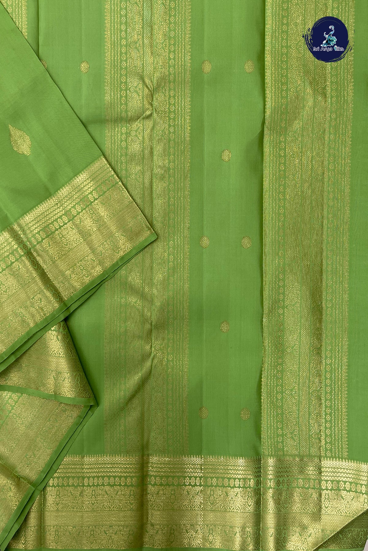 Pista Green Bridal Silk Saree With Zari Buttas Pattern