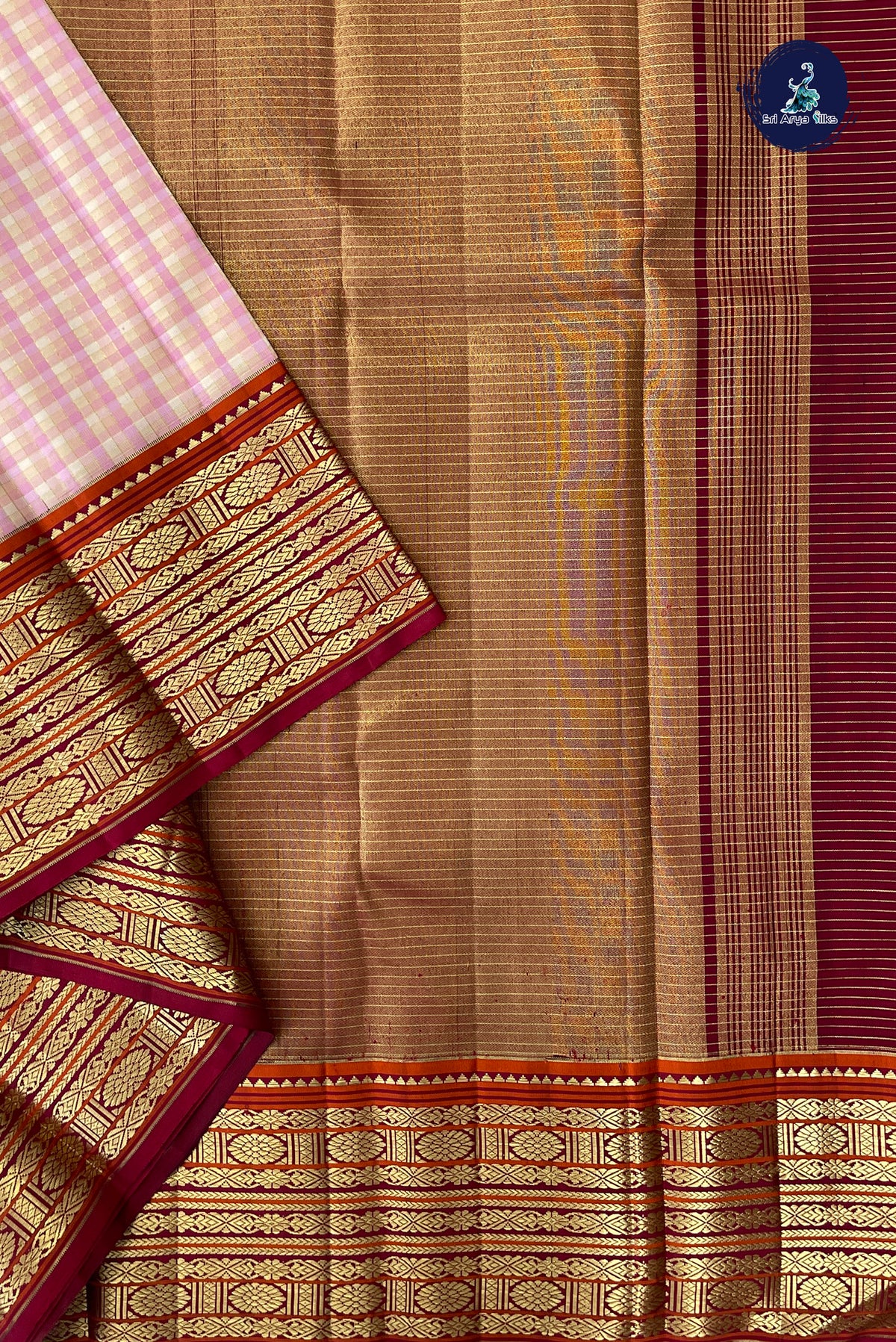 Multi Colour Korvai Contrast Silk Saree With Checked Pattern
