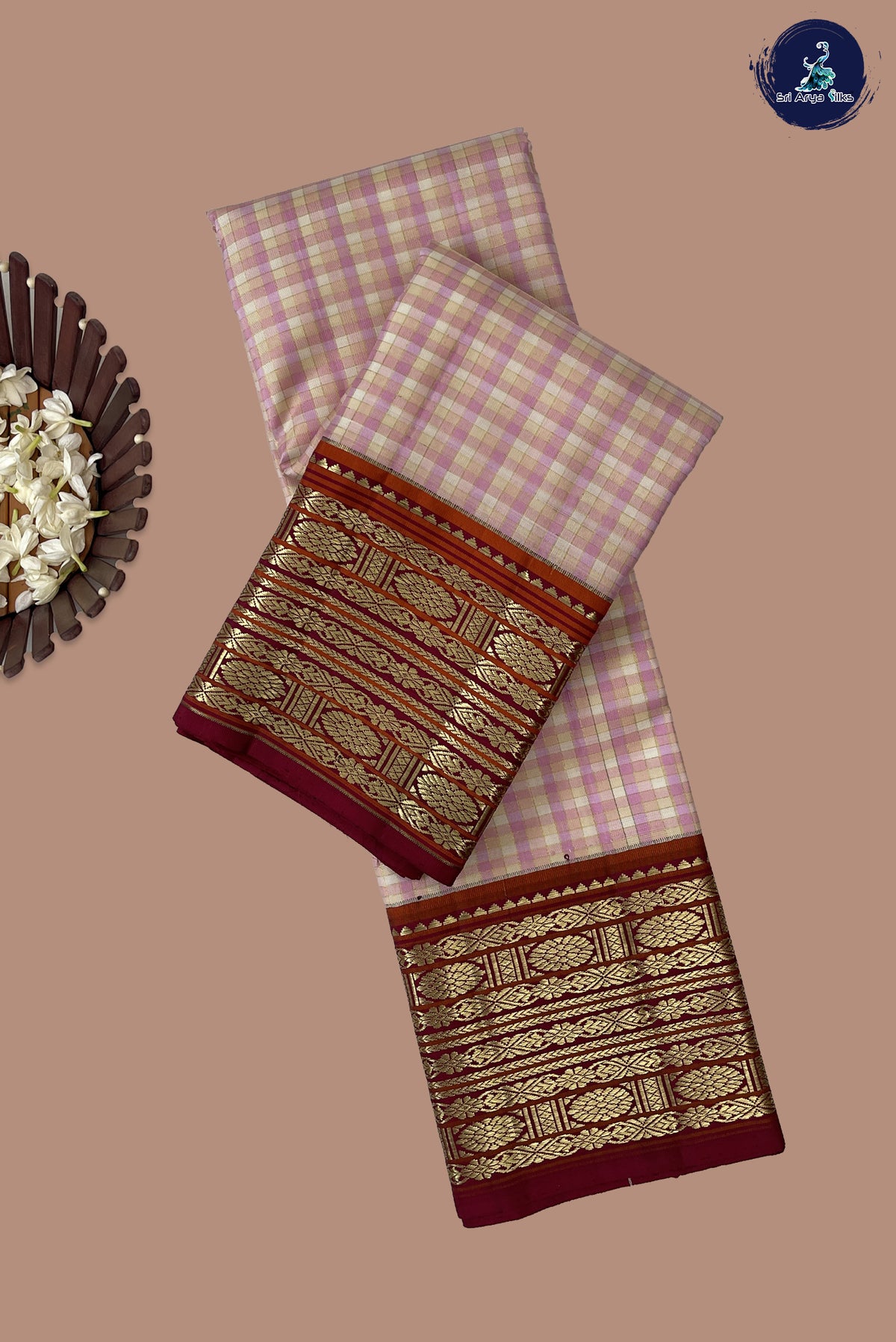 Multi Colour Korvai Contrast Silk Saree With Checked Pattern