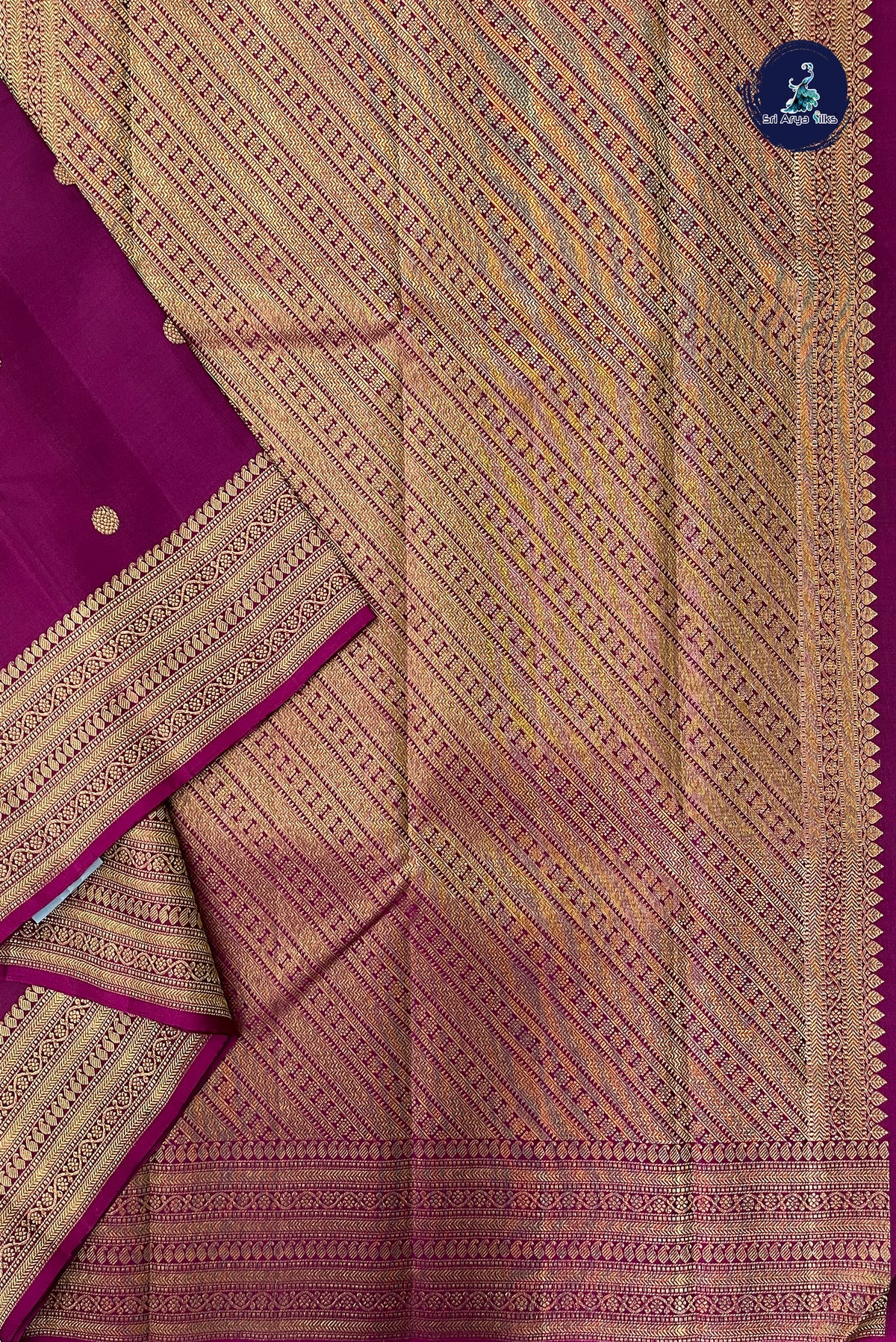 Dark Plum Bridal Silk Saree With Zari Buttas Pattern
